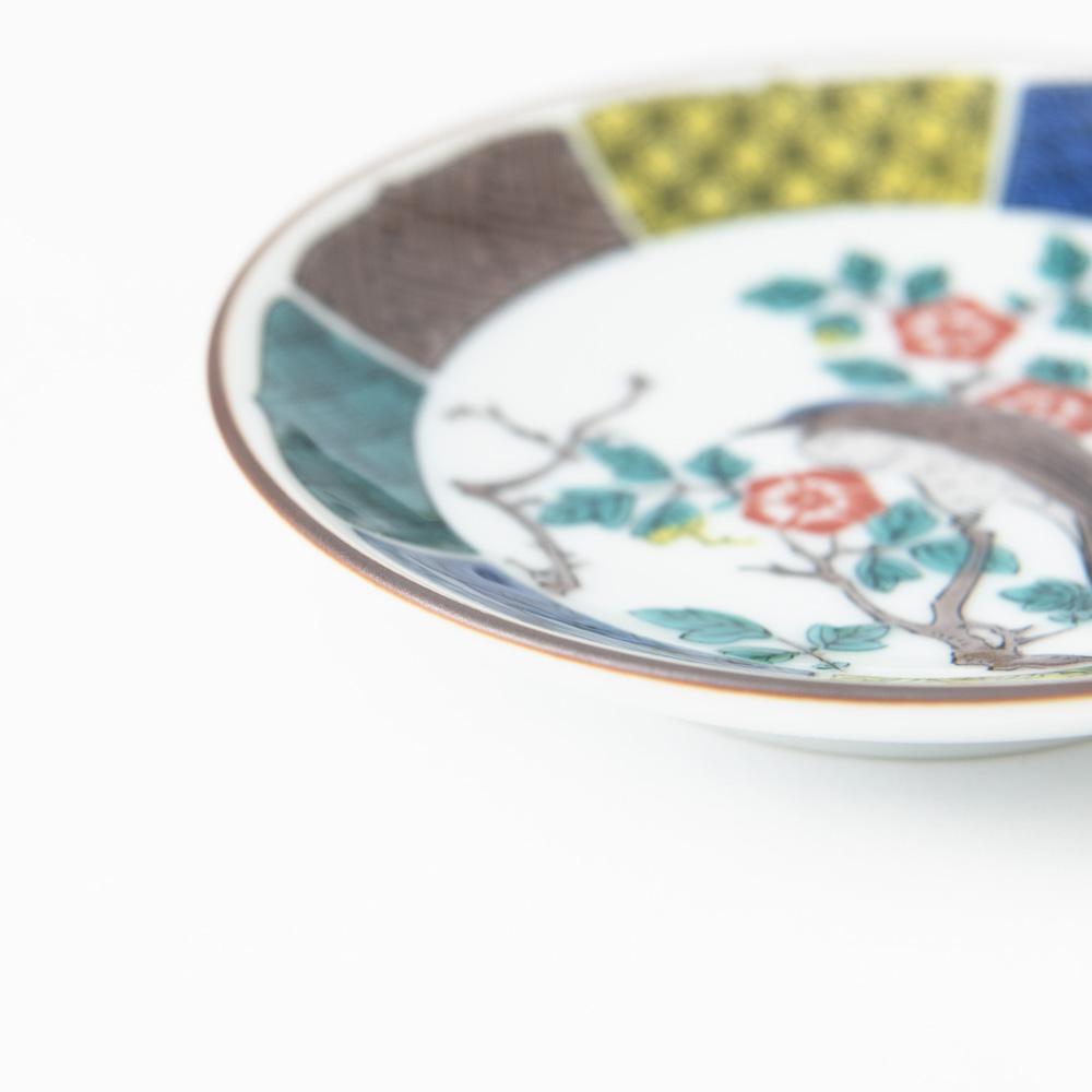 Seikou Kiln Red Flowers and Bird Kutani Sauce Plate - MUSUBI KILN - Quality Japanese Tableware and Gift