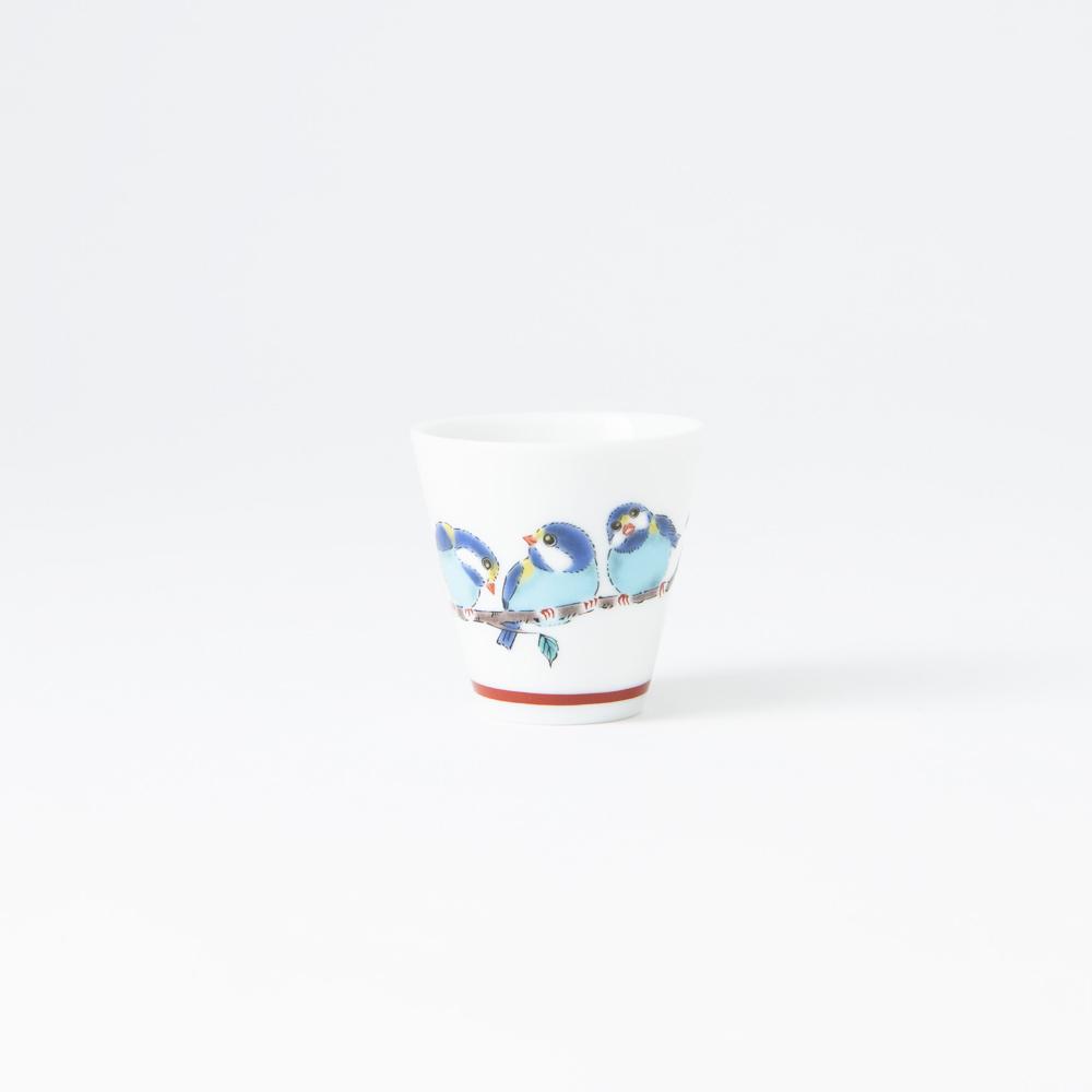 Seikou Kiln Small Birds Kutani Ochoko Sake Cup - MUSUBI KILN - Quality Japanese Tableware and Gift