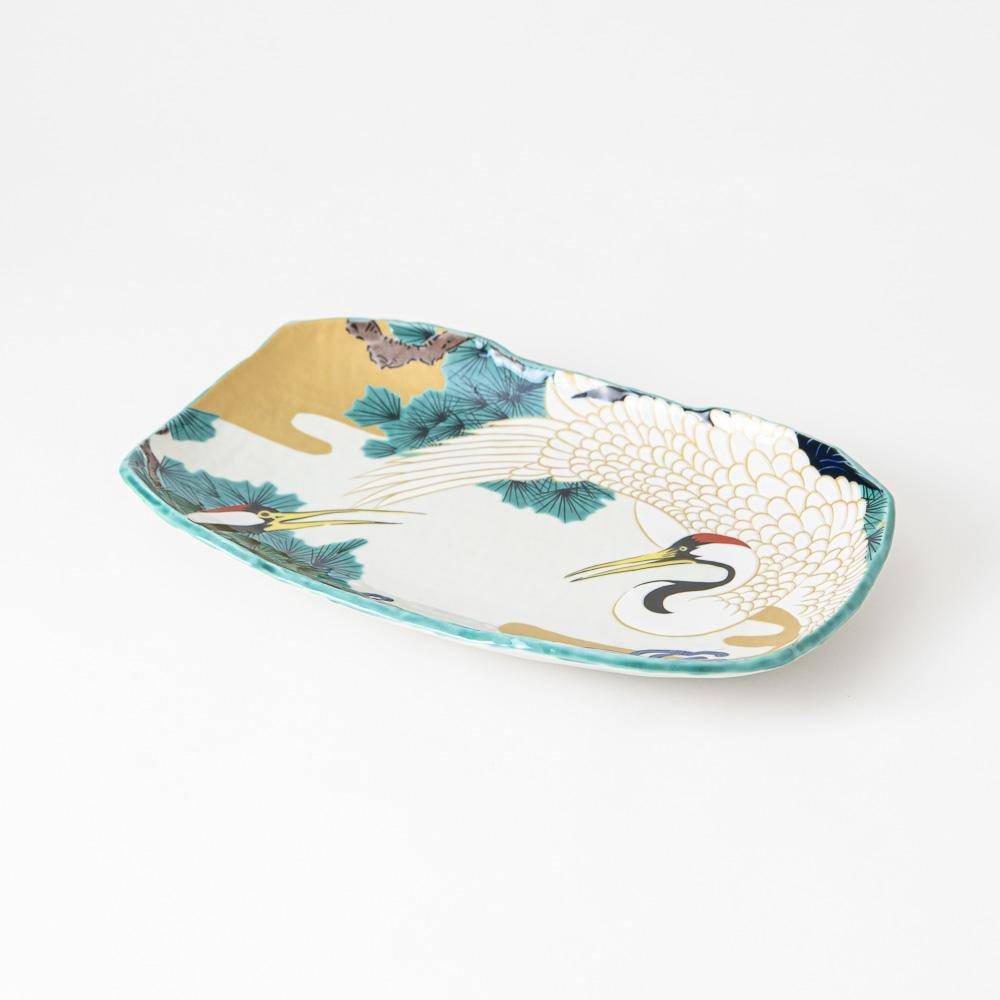 Seikou Kiln White Crane Kutani Rectangle Plate - MUSUBI KILN - Quality Japanese Tableware and Gift