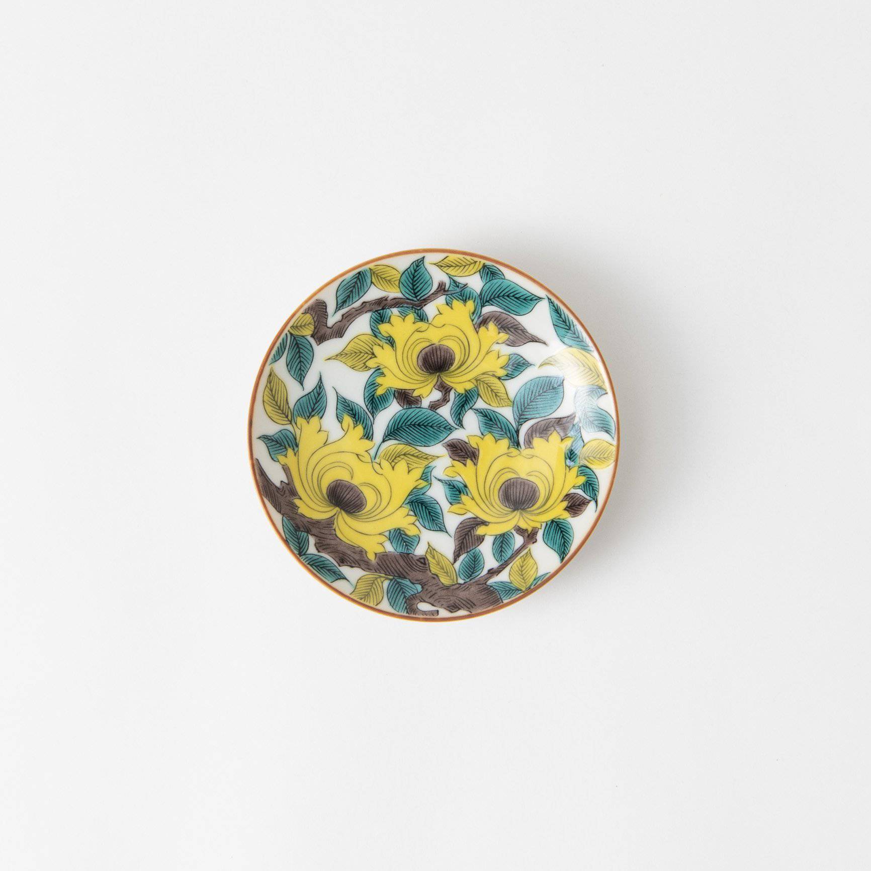 Seikou Kiln Yellow Peony Kutani Sauce Plate - MUSUBI KILN - Quality Japanese Tableware and Gift