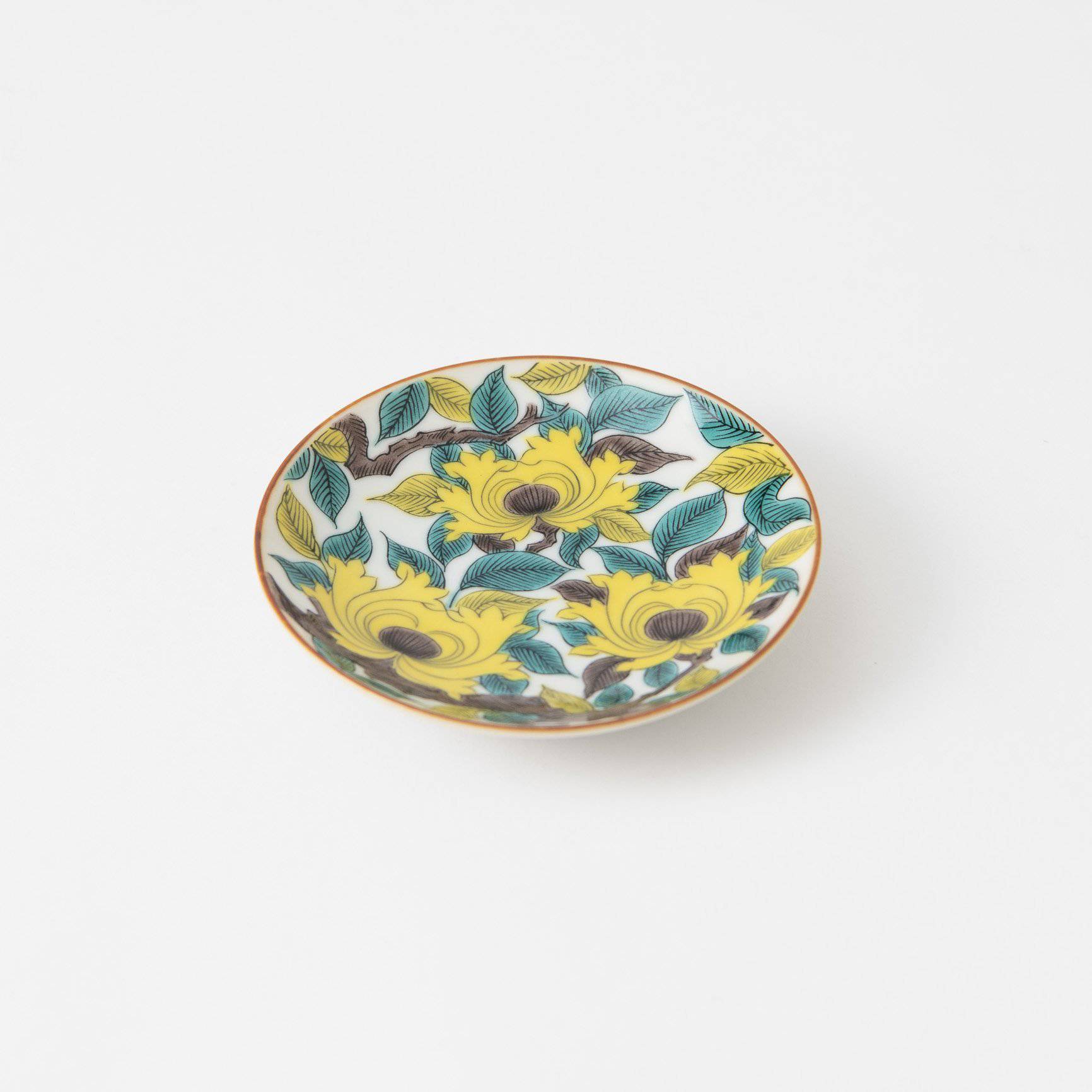 Seikou Kiln Yellow Peony Kutani Sauce Plate - MUSUBI KILN - Quality Japanese Tableware and Gift