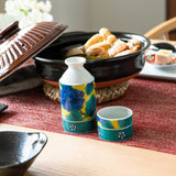 Seikou Kiln Yoshidaya Blue Peony Kutani Sake Set - MUSUBI KILN - Quality Japanese Tableware and Gift