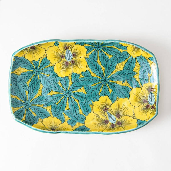 Seikou Kiln Yoshidaya Hibiscus Kutani Rectangle Plate - MUSUBI KILN - Quality Japanese Tableware and Gift