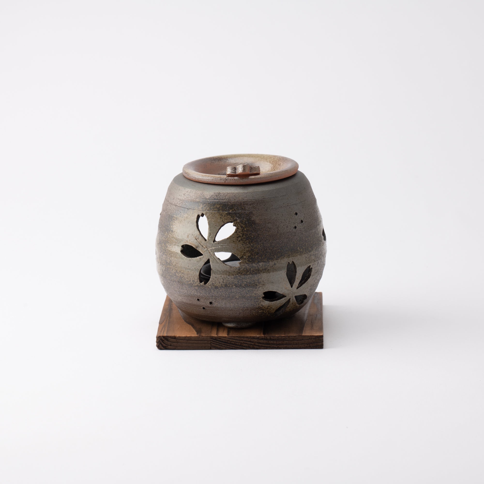 Sekiryu Cherry Blossom Green Ash Glaze Tokoname Chakoro Tea Incense Burner - MUSUBI KILN - Quality Japanese Tableware and Gift