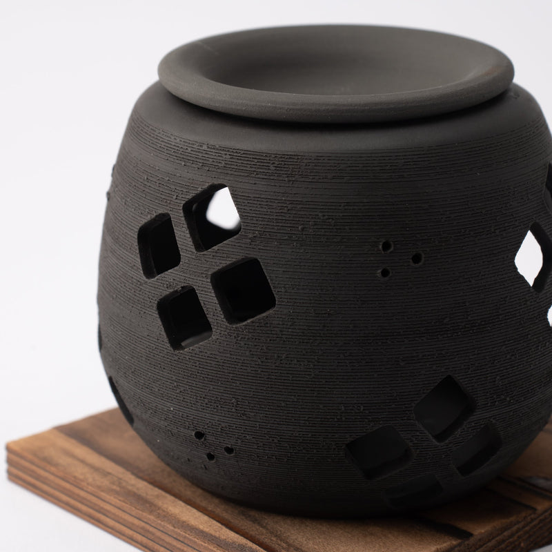 Sekiryu Diamond Pattern Black Tokoname Chakoro Tea Incense Burner - MUSUBI KILN - Quality Japanese Tableware and Gift