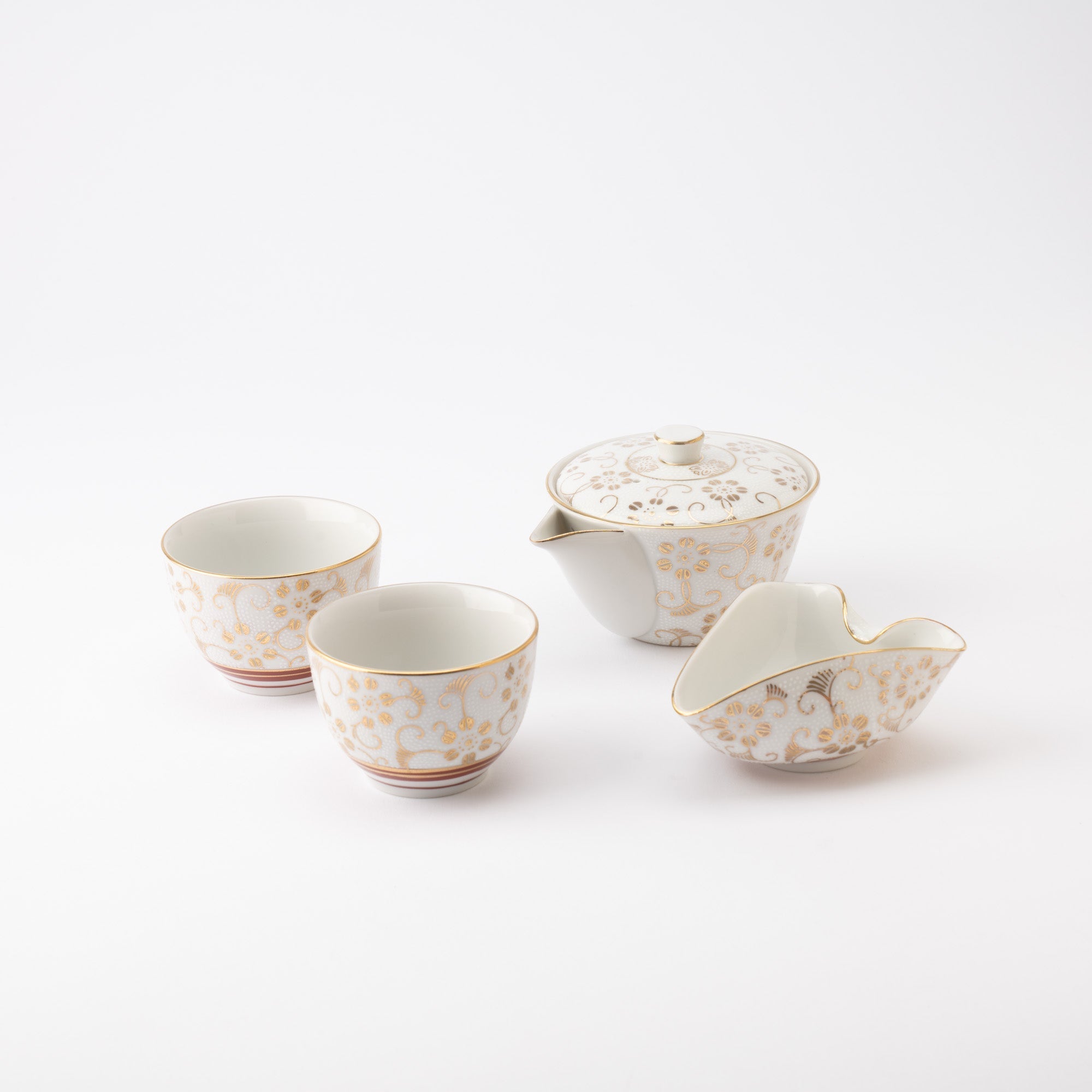 Shirochibu and Clematis Kutani Houhin Japanese Teapot Set with 2 Teacups - MUSUBI KILN - Quality Japanese Tableware and Gift