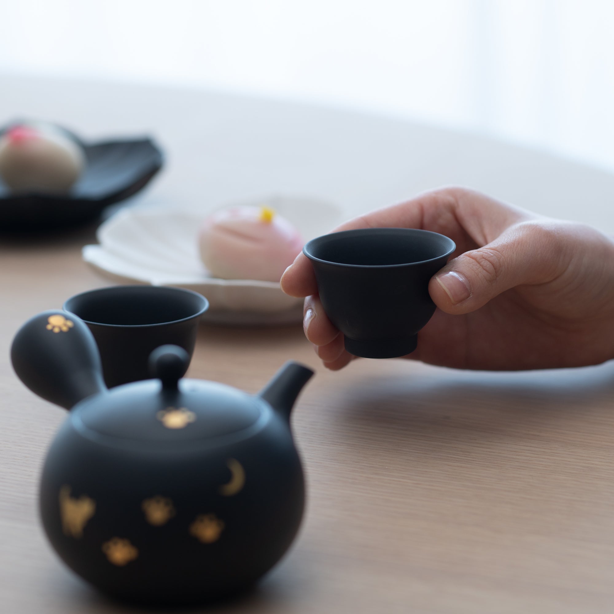 Shoho Moon And Cat Stroll Tokoname Japanese Teapot Set 6.8oz(200ml) - Sasame and Ceramesh - MUSUBI KILN - Quality Japanese Tableware and Gift