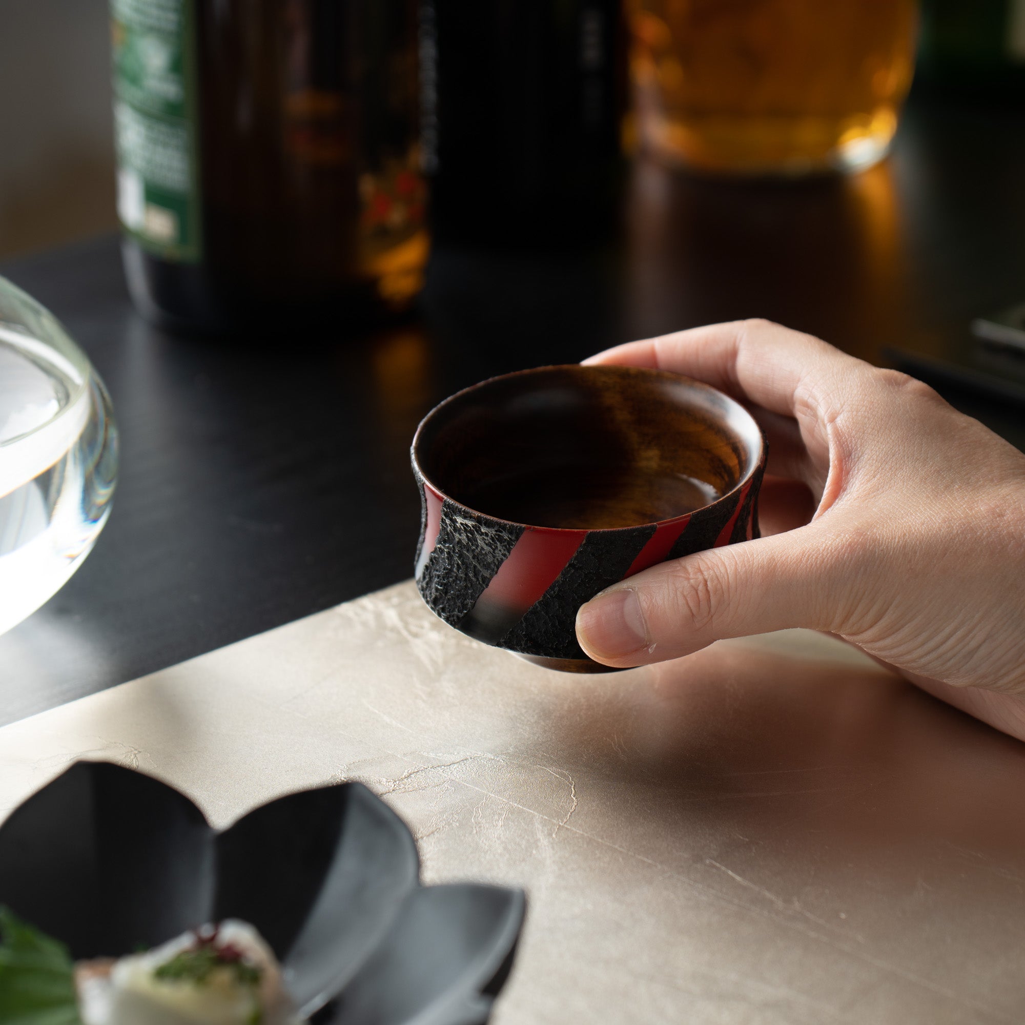 Sinra Line Kagawa Lacquerware Wide Guinomi Sake Cup - MUSUBI KILN - Quality Japanese Tableware and Gift