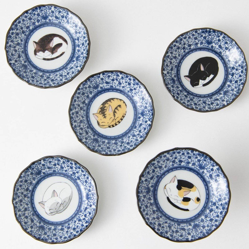 Sleeping Cat Kutani Sauce Plate Set - MUSUBI KILN - Quality Japanese Tableware and Gift