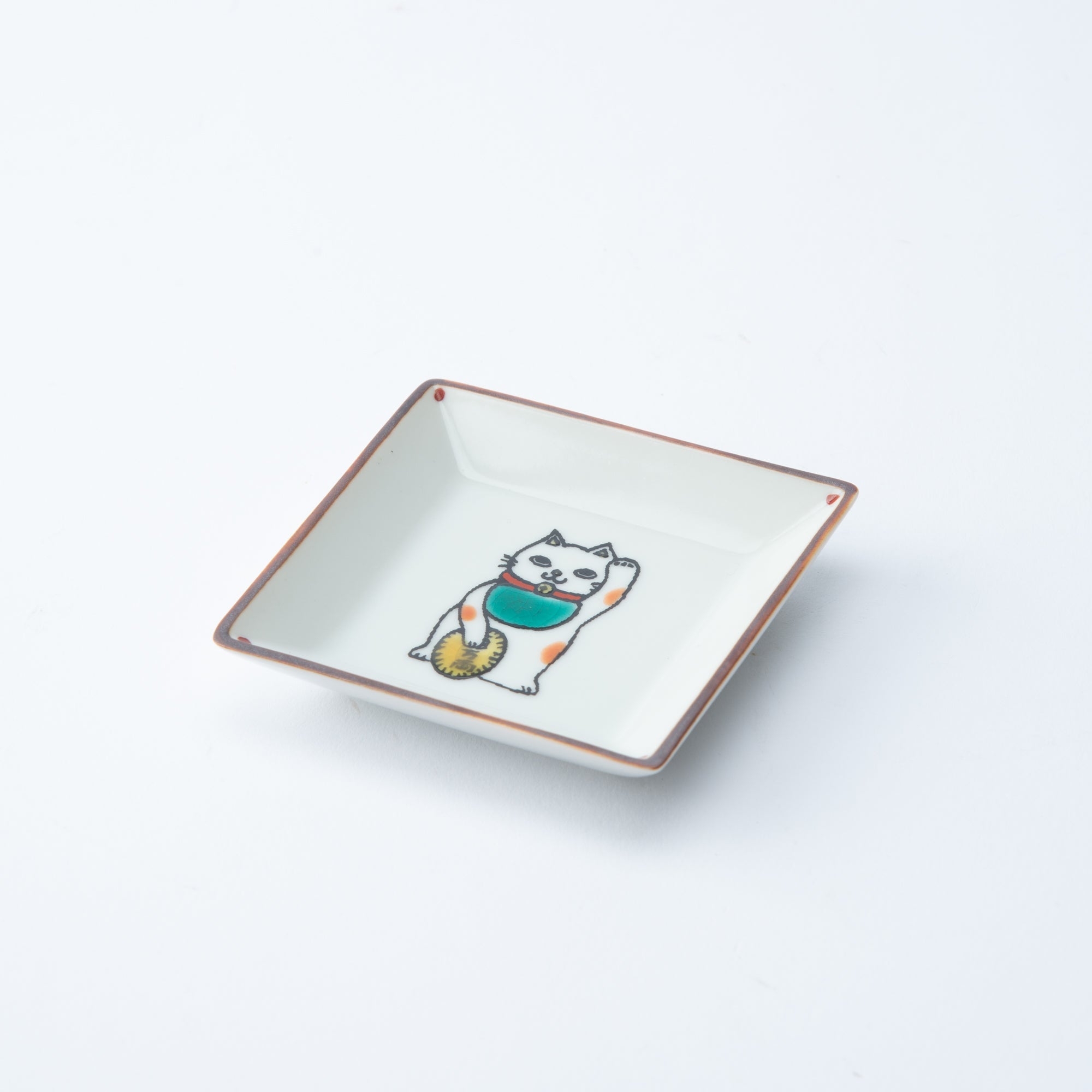 Soukyu Kiln Lucky Cat Kutani Sauce Plate - MUSUBI KILN - Quality Japanese Tableware and Gift