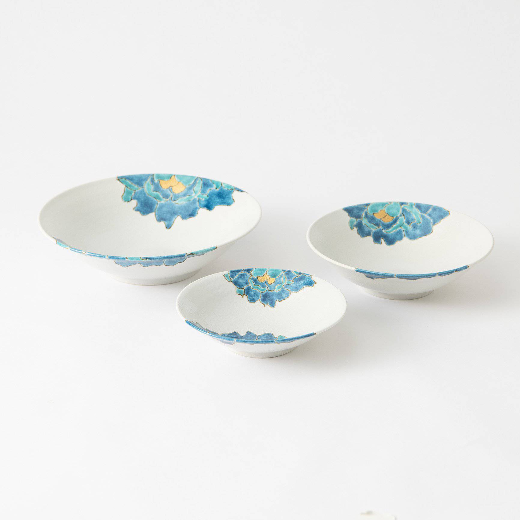 Souraku - An Blue Peony Bowl Set A - MUSUBI KILN - Quality Japanese Tableware and Gift