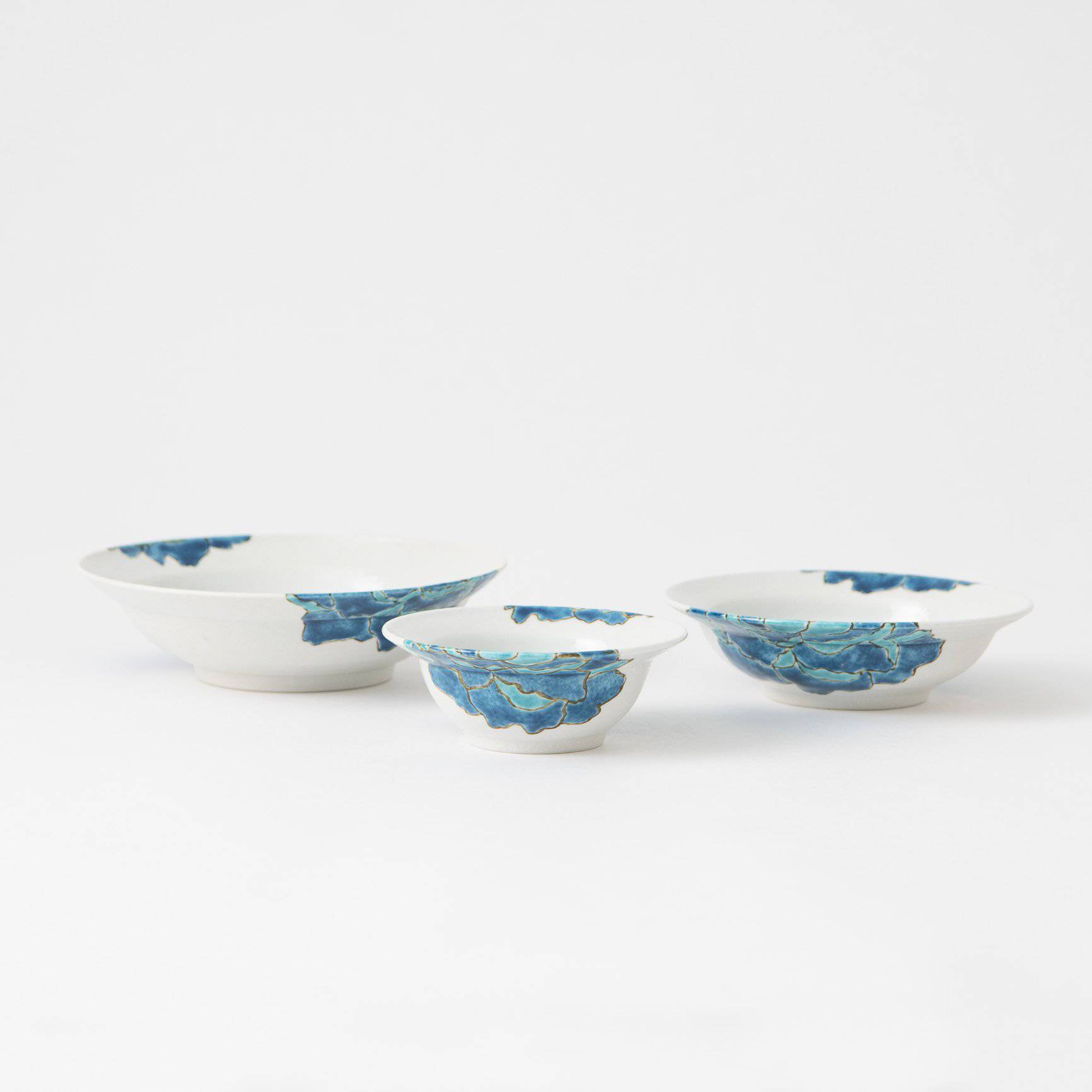 Souraku - An Blue Peony Bowl Set B - MUSUBI KILN - Quality Japanese Tableware and Gift