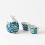 Souraku - An Blue Peony Sake Set - MUSUBI KILN - Quality Japanese Tableware and Gift