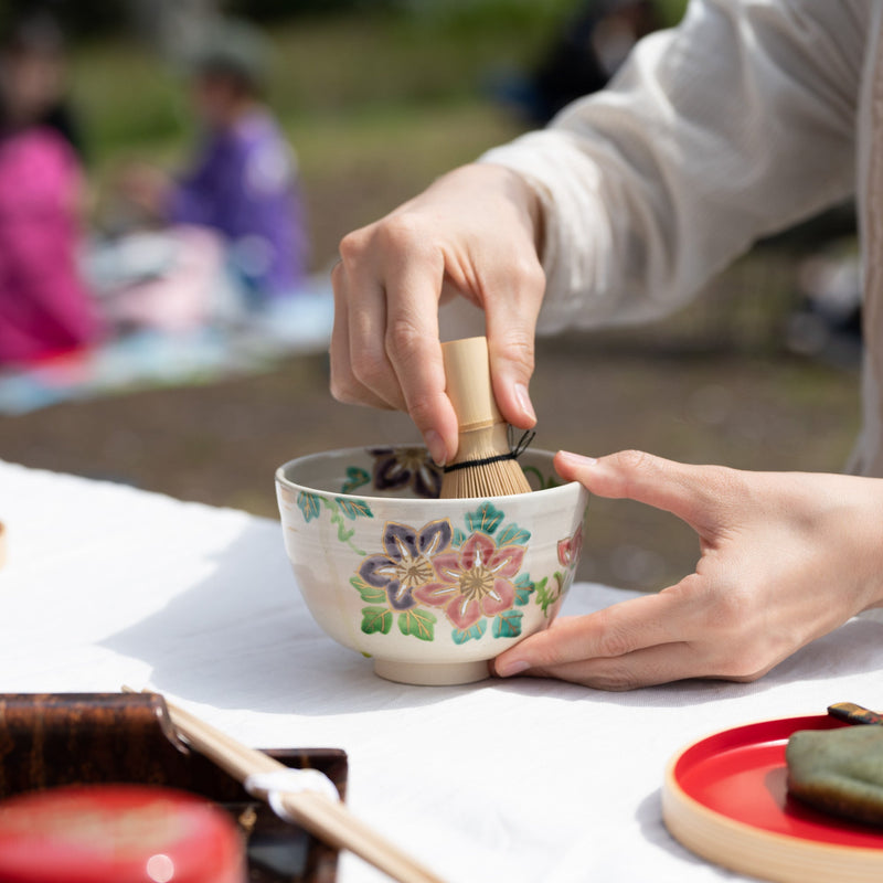 Tanaka Toubou Clematis Kyo Ware Matcha Bowl Chawan - MUSUBI KILN - Quality Japanese Tableware and Gift