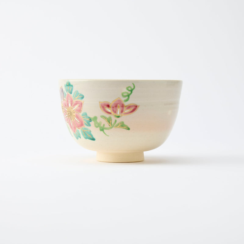 Tanaka Toubou Clematis Kyo Ware Matcha Bowl Chawan - MUSUBI KILN - Quality Japanese Tableware and Gift