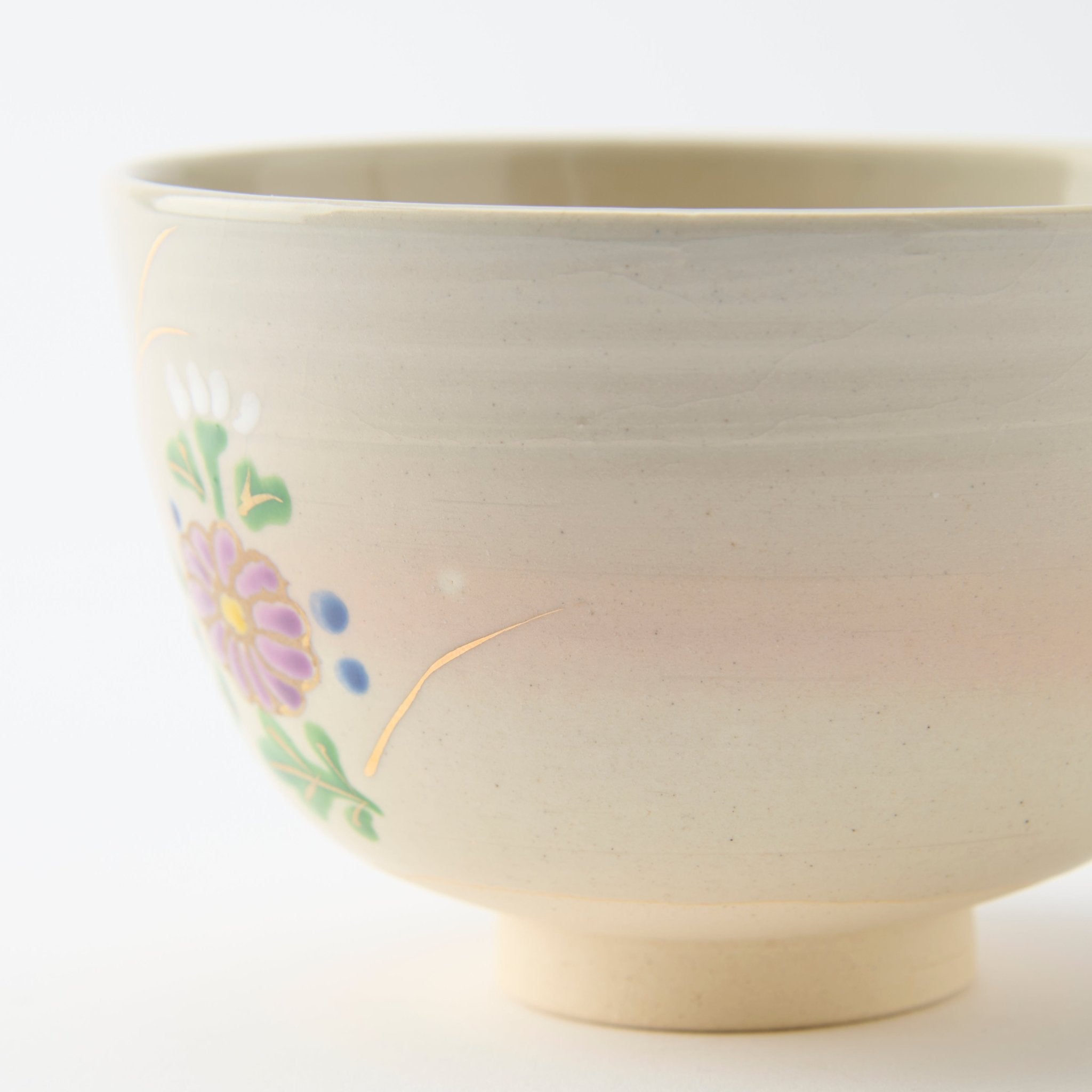 Tanaka Toubou Cosmos Flowers Kyo Ware Matcha Bowl Chawan - MUSUBI KILN - Quality Japanese Tableware and Gift