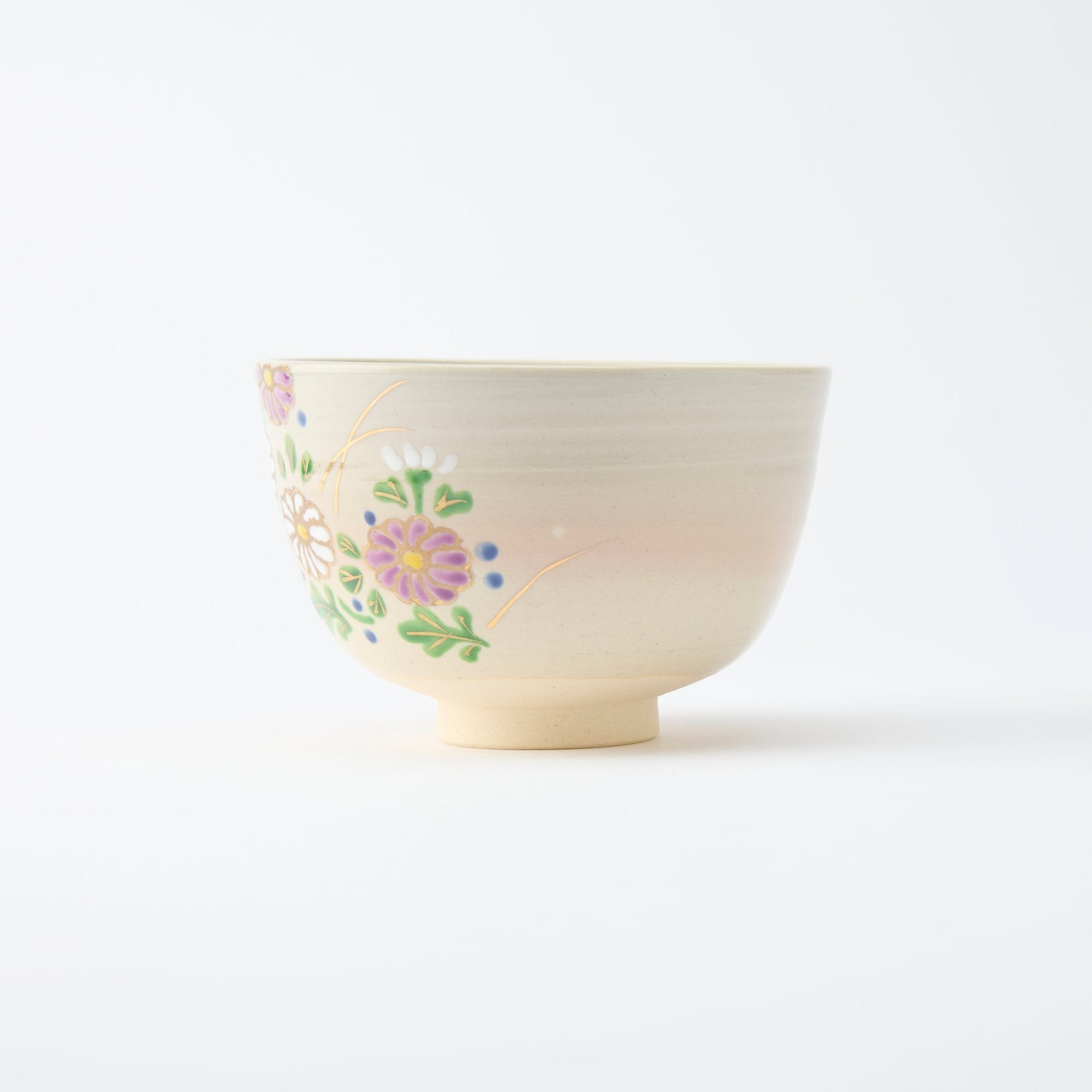 Tanaka Toubou Cosmos Flowers Kyo Ware Matcha Bowl Chawan - MUSUBI KILN - Quality Japanese Tableware and Gift