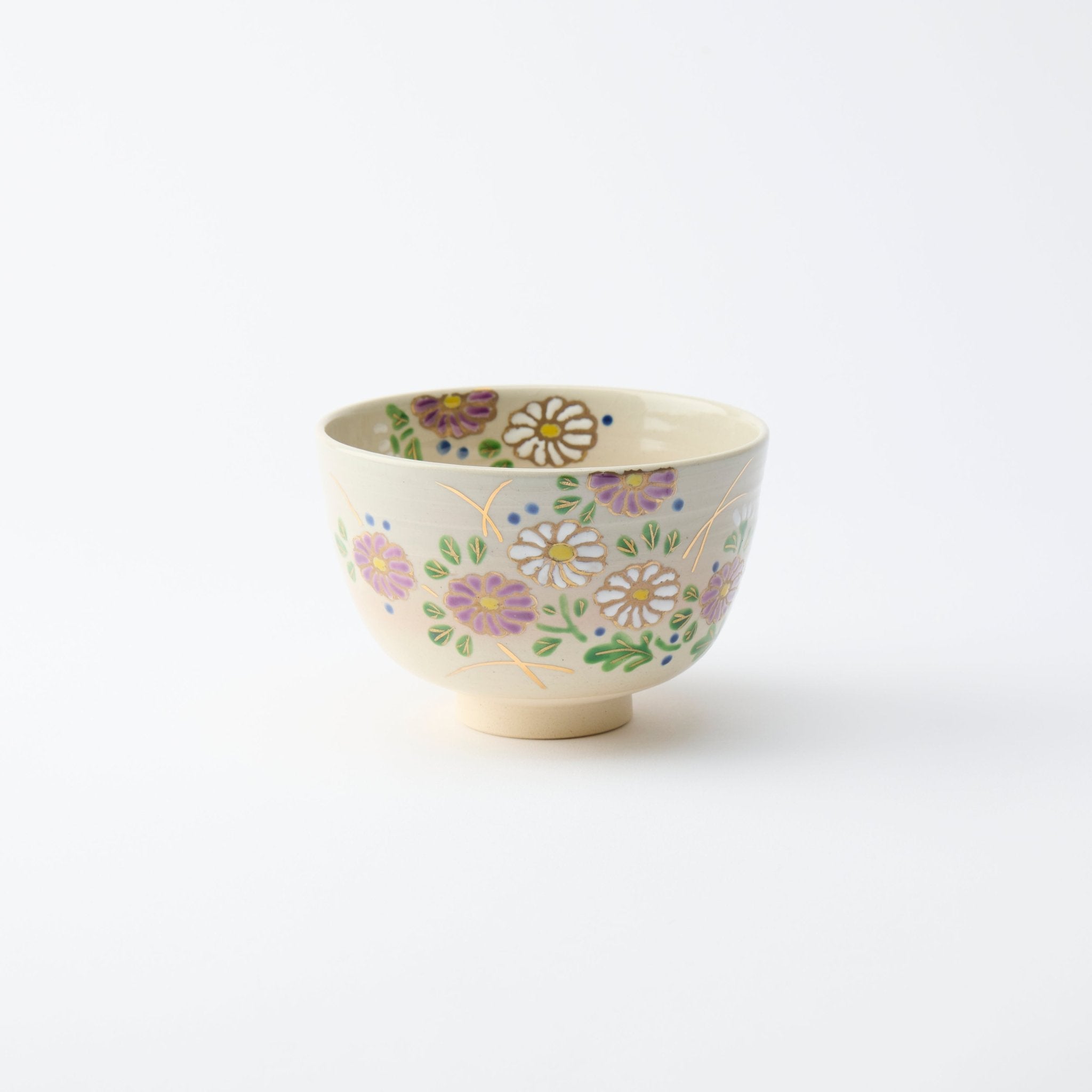 Tanaka Toubou Cosmos Flowers Kyo Ware Matcha Bowl Chawan - MUSUBI KILN - Quality Japanese Tableware and Gift