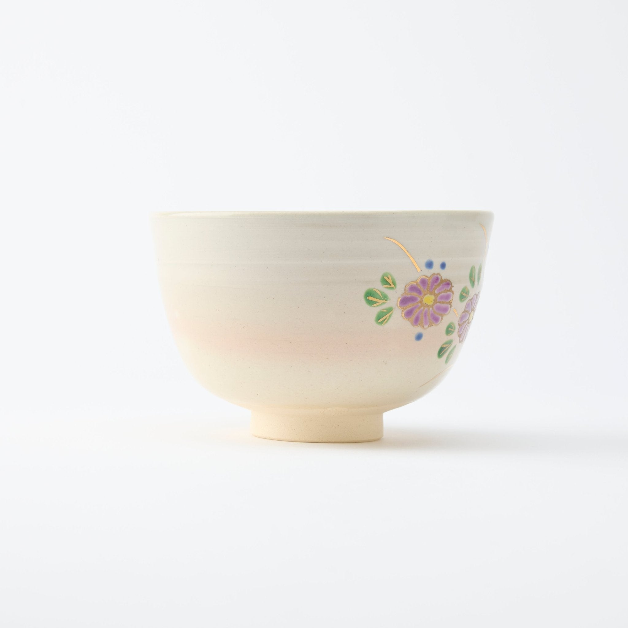 Tanaka Toubou Cosmos Flowers Kyo Ware Matcha Bowl Chawan - MUSUBI KILN - Quality Japanese Tableware and Gift