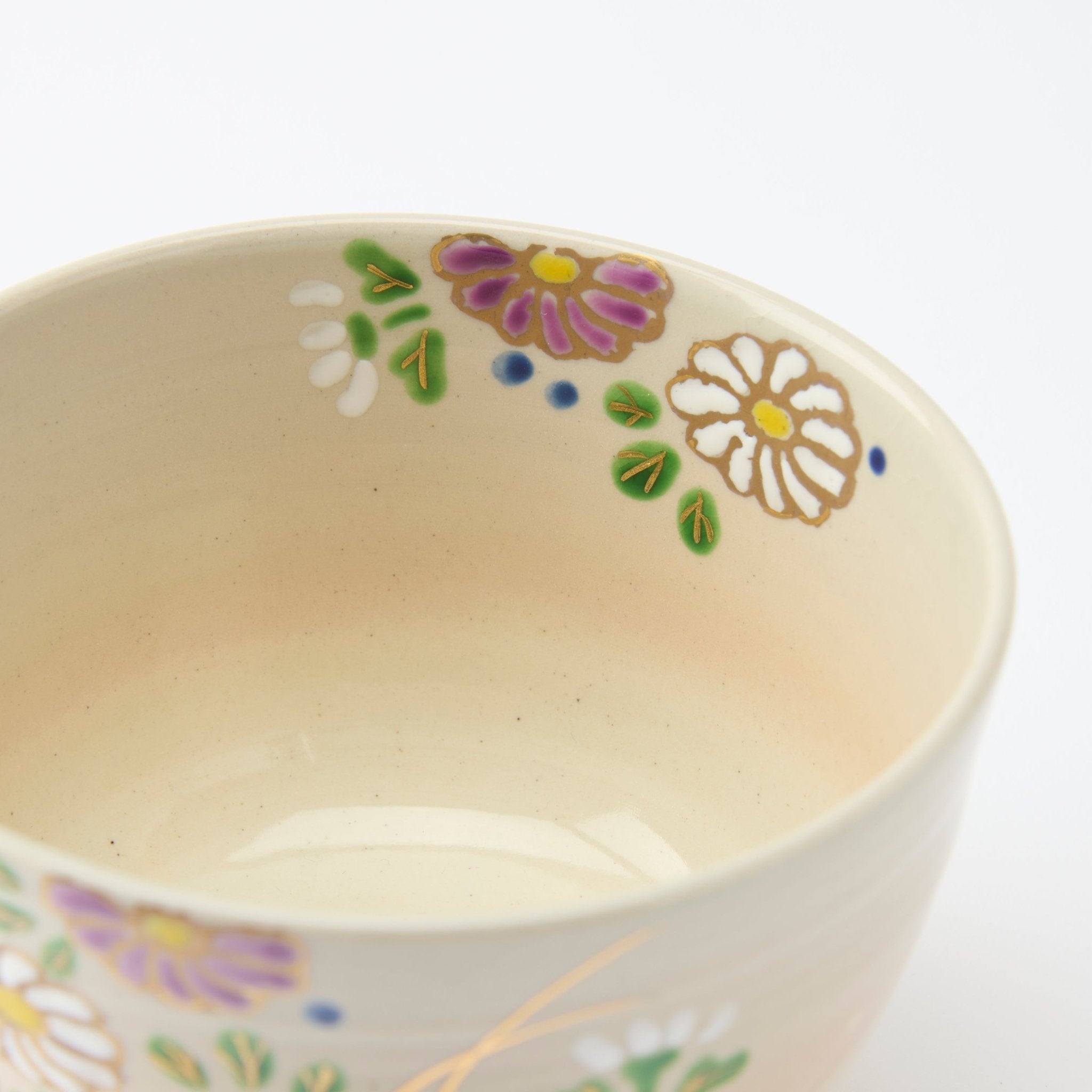 Tanaka Toubou Cosmos Flowers Kyo Ware Matcha Bowl Chawan - MUSUBI KILN - Quality Japanese Tableware and Gift