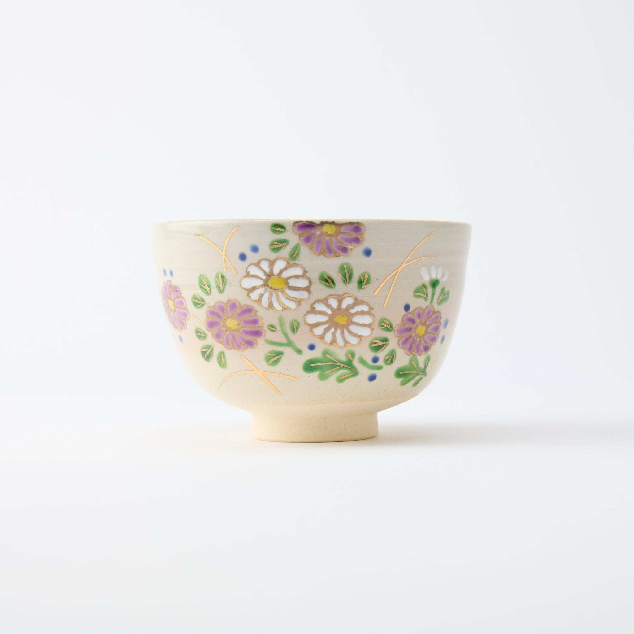 Tanaka Toubou Cosmos Flowers Kyo Ware Matcha Bowl Chawan - MUSUBI KILN - Quality Japanese Tableware and Gift