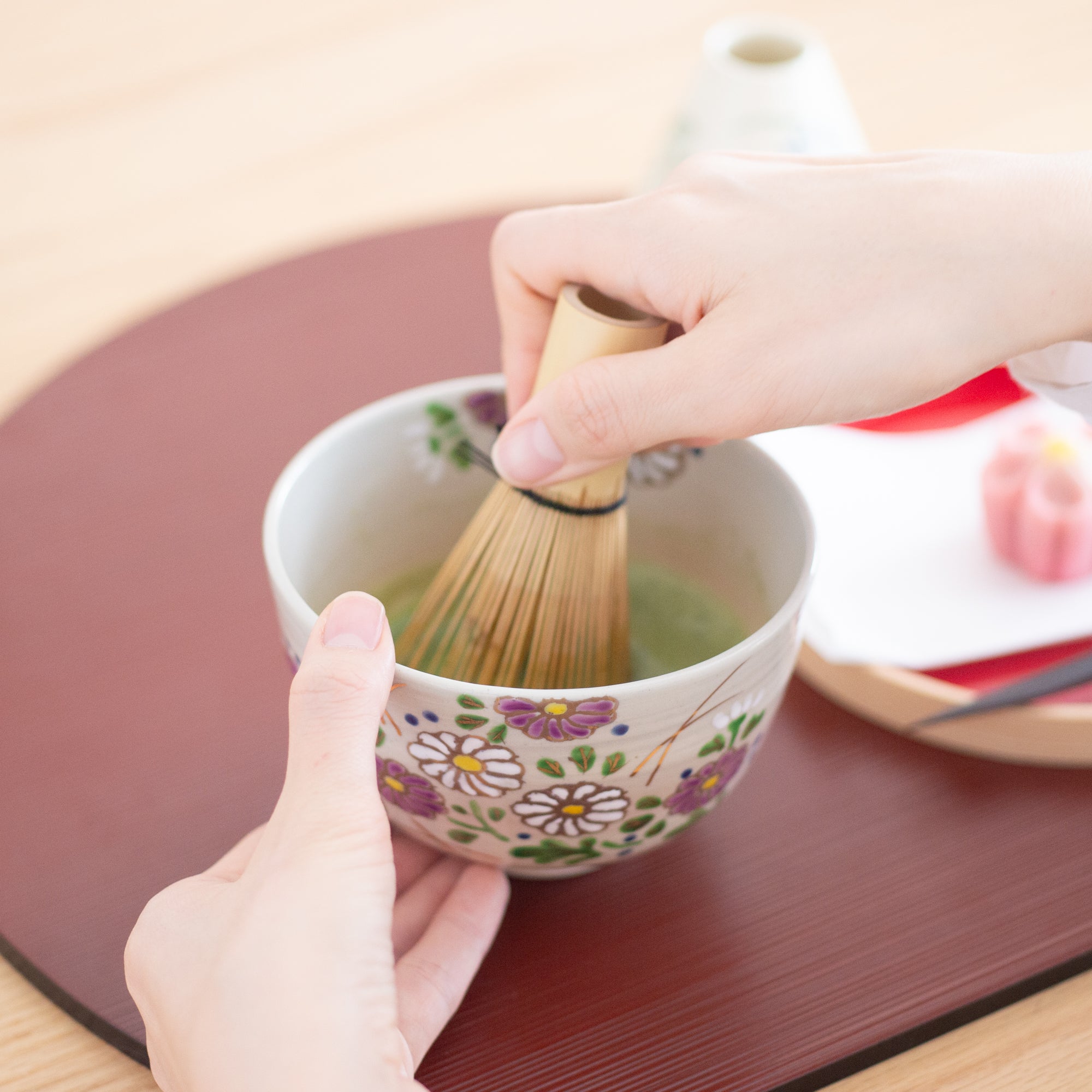 Tanaka Toubou Cosmos Flowers Kyo Ware Matcha Bowl Chawan - MUSUBI KILN - Quality Japanese Tableware and Gift