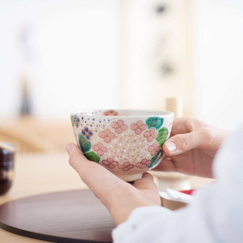 Tanaka Toubou Hydrangea Kyo Ware Matcha Bowl Chawan - MUSUBI KILN - Quality Japanese Tableware and Gift