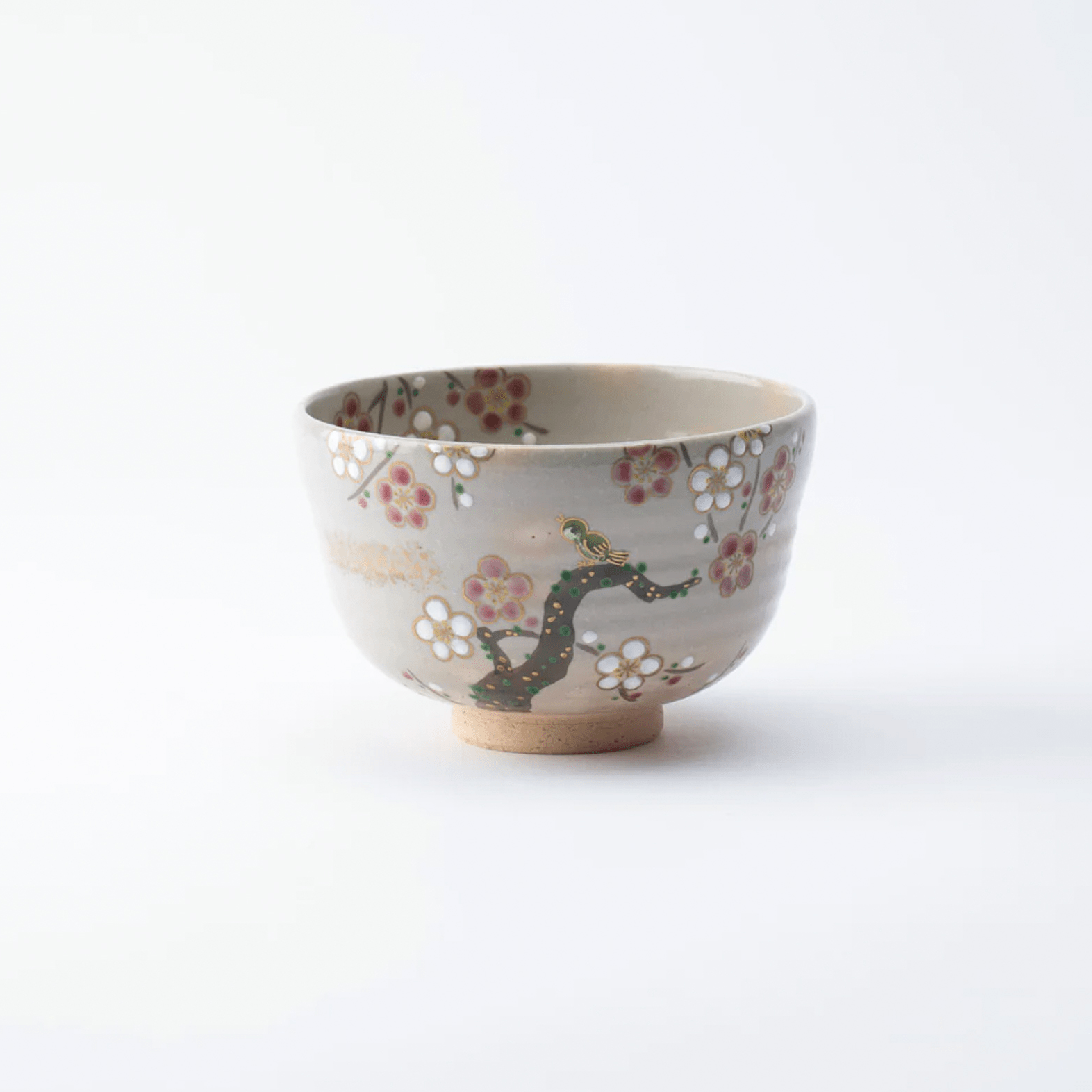 Tanaka Toubou Plum Blossom and Japanese Nightingale Kyo Ware Matcha Bowl Chawan - MUSUBI KILN - Quality Japanese Tableware and Gift