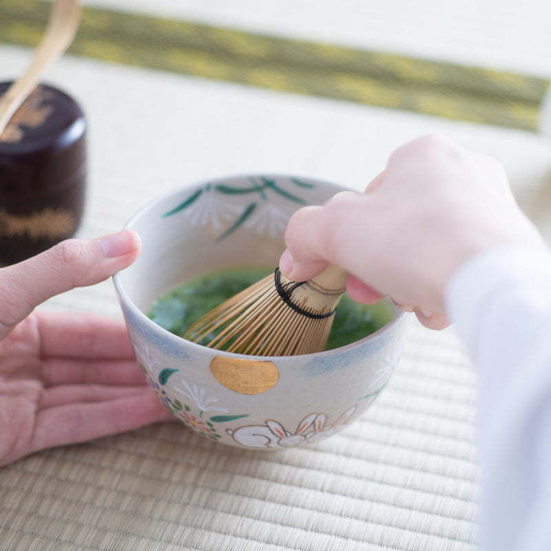 Tanaka Toubou Rabbit and Moon Kyo Ware Matcha Bowl Chawan - MUSUBI KILN - Quality Japanese Tableware and Gift