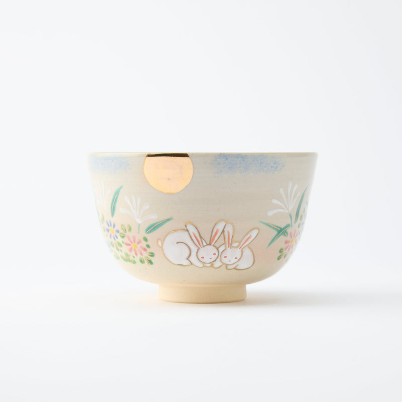 Tanaka Toubou Rabbit and Moon Kyo Ware Matcha Bowl Chawan - MUSUBI KILN - Quality Japanese Tableware and Gift