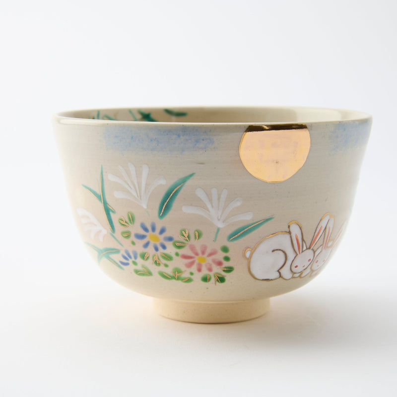 Tanaka Toubou Rabbit and Moon Kyo Ware Matcha Bowl Chawan - MUSUBI KILN - Quality Japanese Tableware and Gift