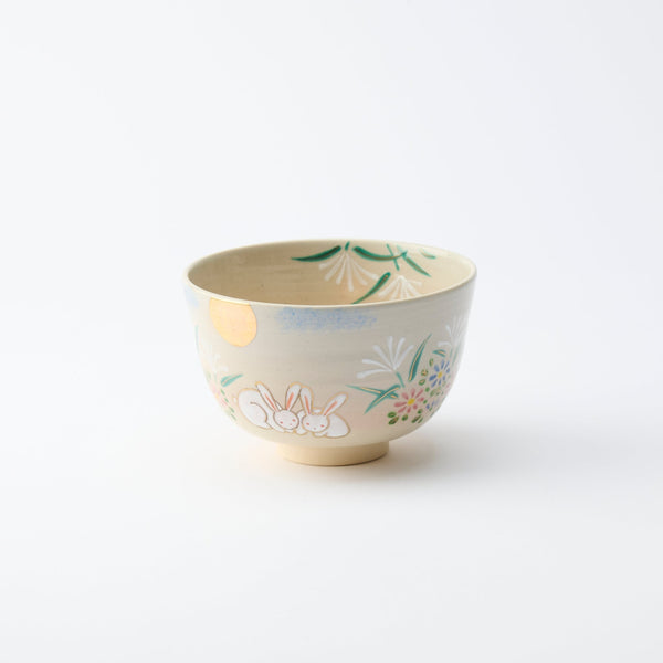 Tanaka Toubou Rabbit and Moon Kyo Ware Matcha Bowl Chawan - MUSUBI KILN - Quality Japanese Tableware and Gift