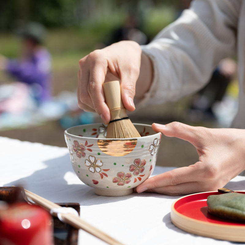 Tanaka Toubou Sakura and Moon Kyo Ware Matcha Bowl Chawan - MUSUBI KILN - Quality Japanese Tableware and Gift