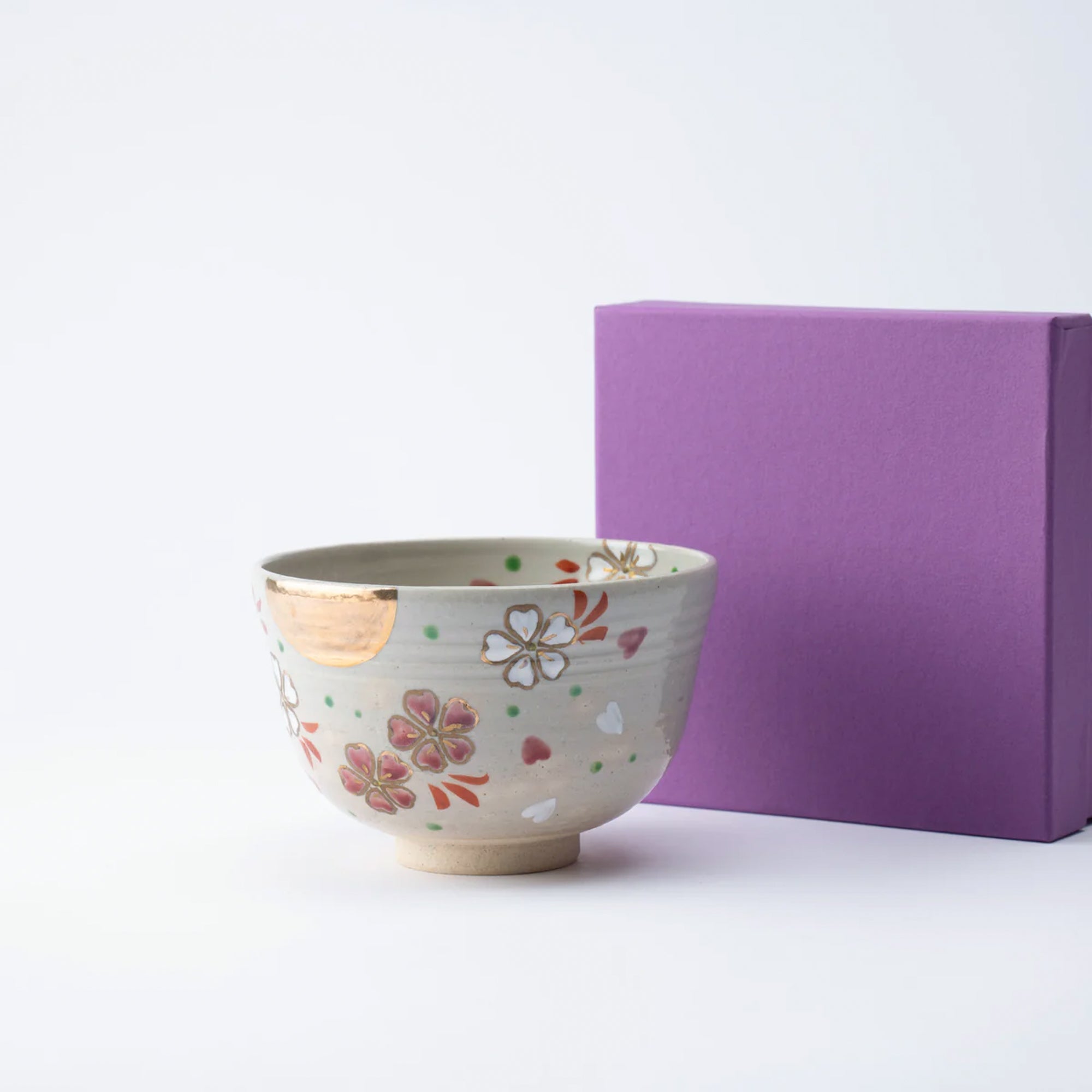 Tanaka Toubou Sakura and Moon Kyo Ware Matcha Bowl Chawan - MUSUBI KILN - Quality Japanese Tableware and Gift