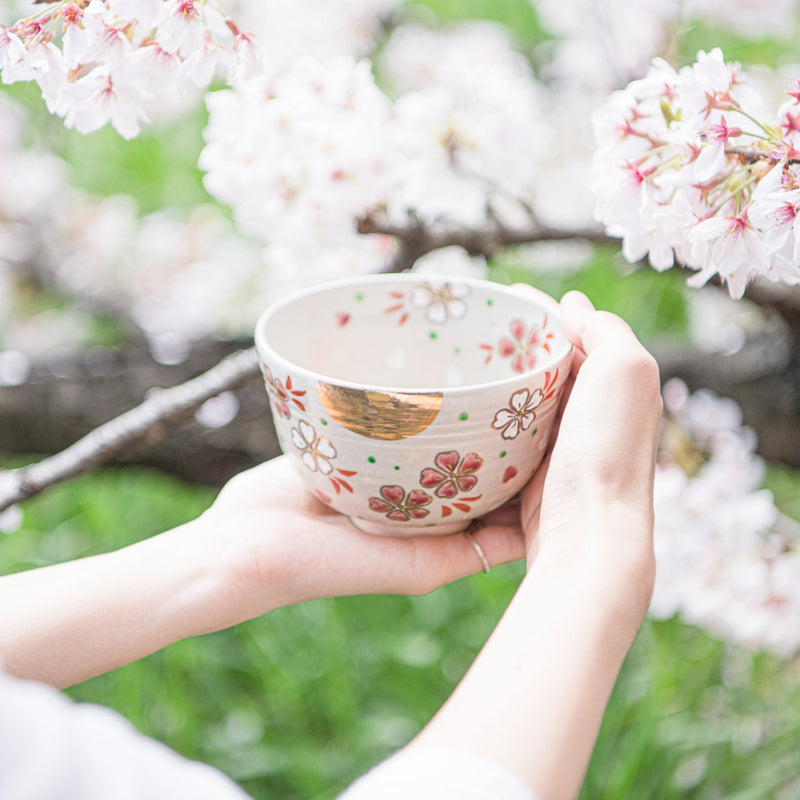 Tanaka Toubou Sakura and Moon Kyo Ware Matcha Bowl Chawan - MUSUBI KILN - Quality Japanese Tableware and Gift