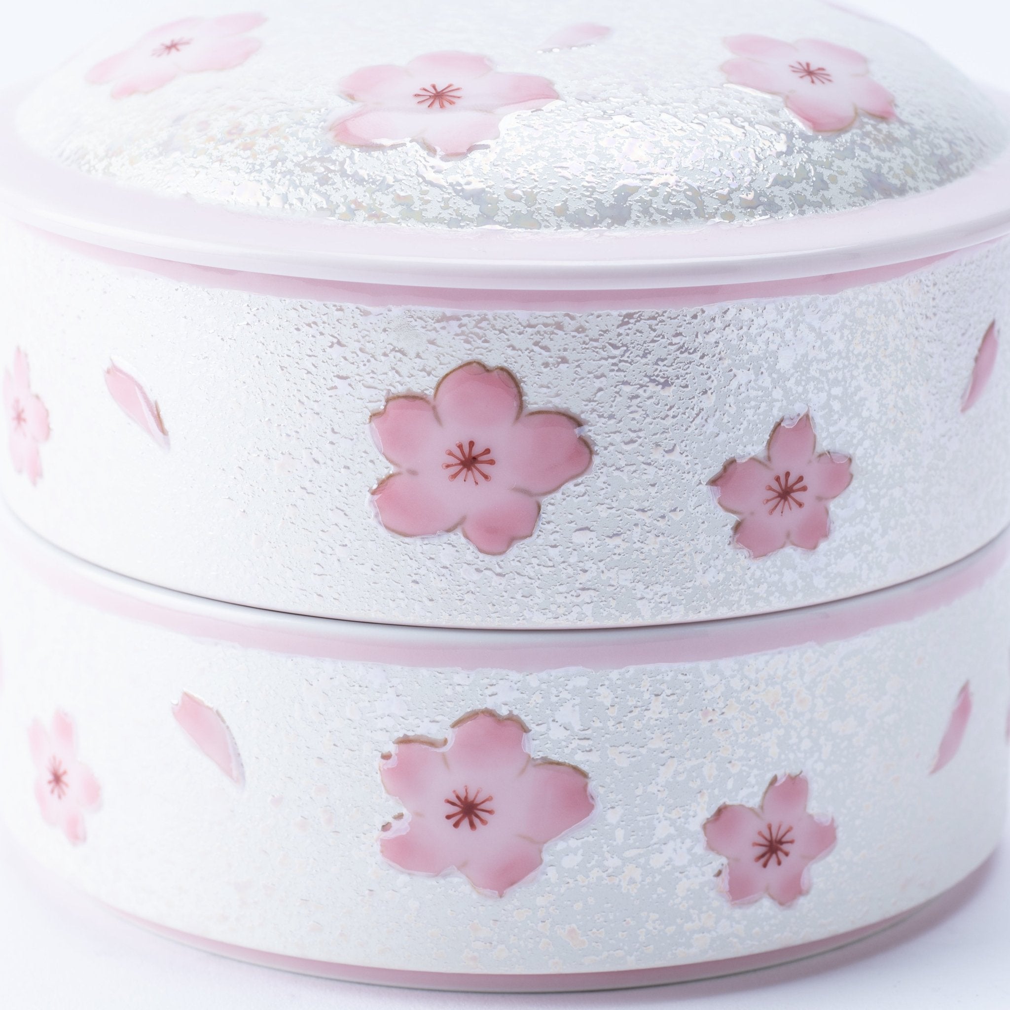 Tasei Kiln Lustrous Pink Sakura Arita Ware Two Tiers Jubako Bento Box - MUSUBI KILN - Quality Japanese Tableware and Gift