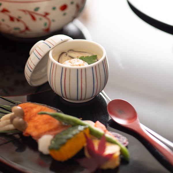 Tasei Kiln Tri - Color Tokusa Arita Chawanmushi Bowl - MUSUBI KILN - Quality Japanese Tableware and Gift