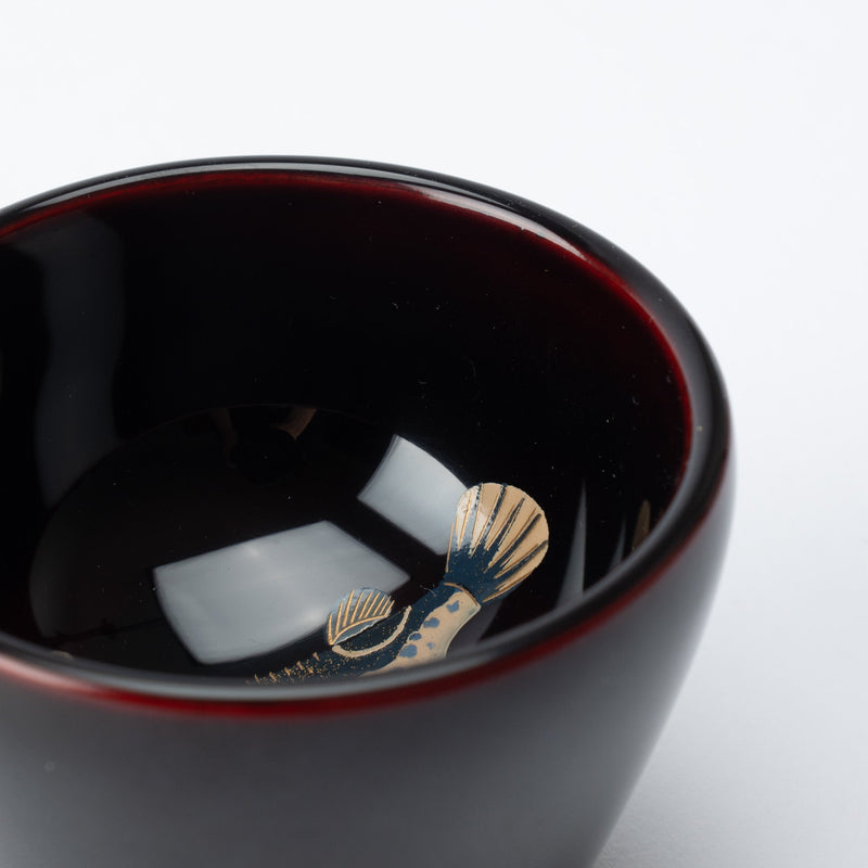 Taya Shikkiten Swimming Pufferfish Wajima Lacquerware Guinomi Sake Cup - MUSUBI KILN - Quality Japanese Tableware and Gift