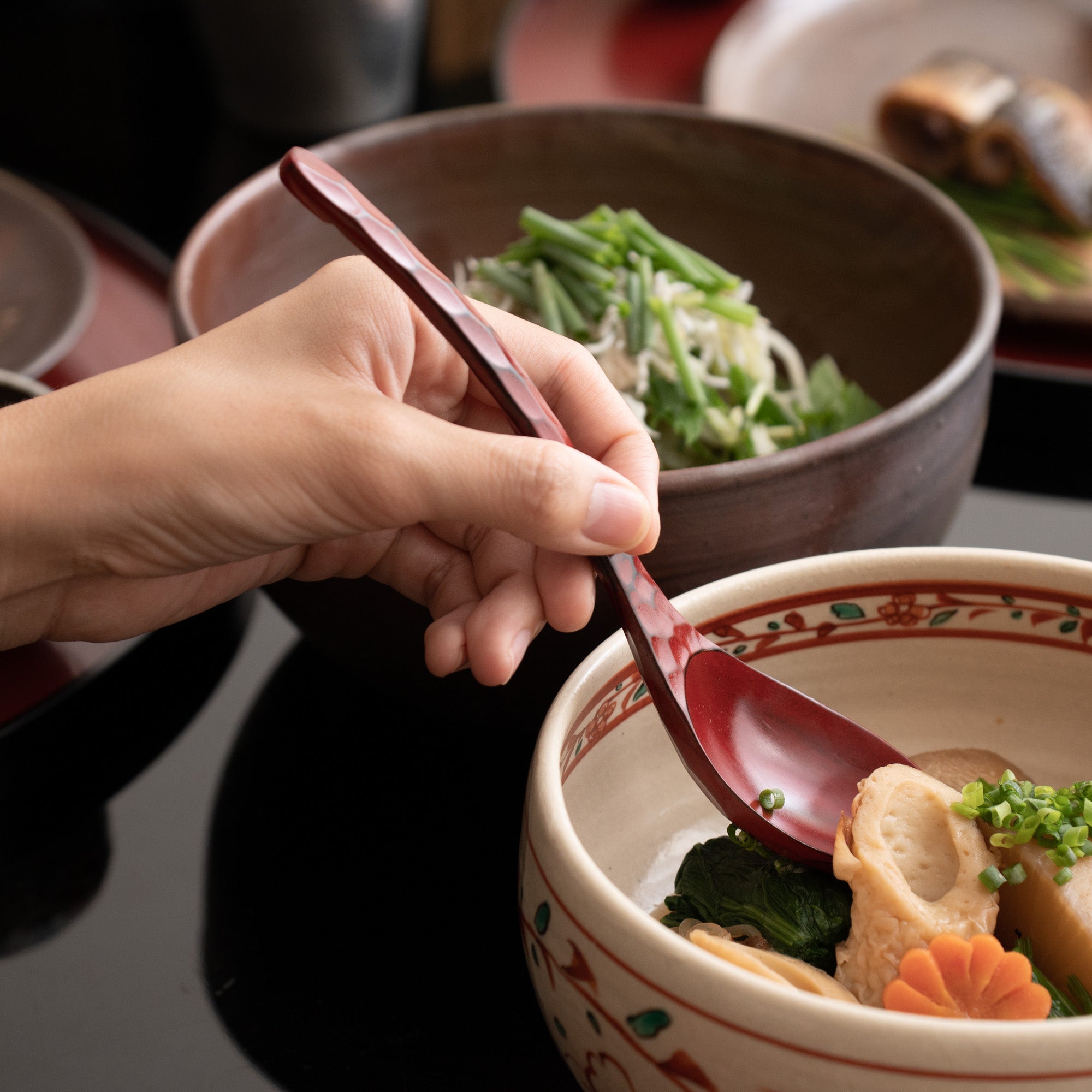 Tortoiseshell Pattern Yamanaka Lacquerware Ramen Spoon - MUSUBI KILN - Quality Japanese Tableware and Gift