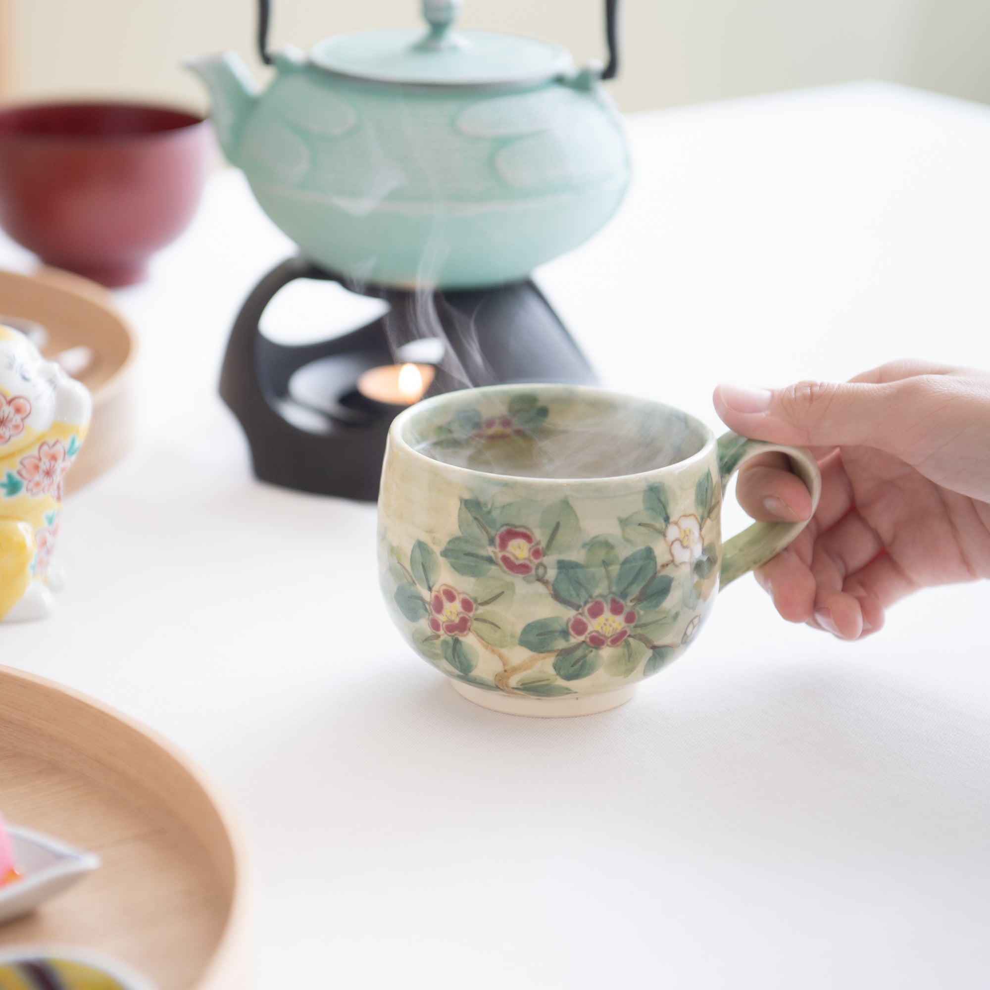 Tosen Kiln Camellia Kiyomizu Ware Cafe au Lait Mug - MUSUBI KILN - Quality Japanese Tableware and Gift