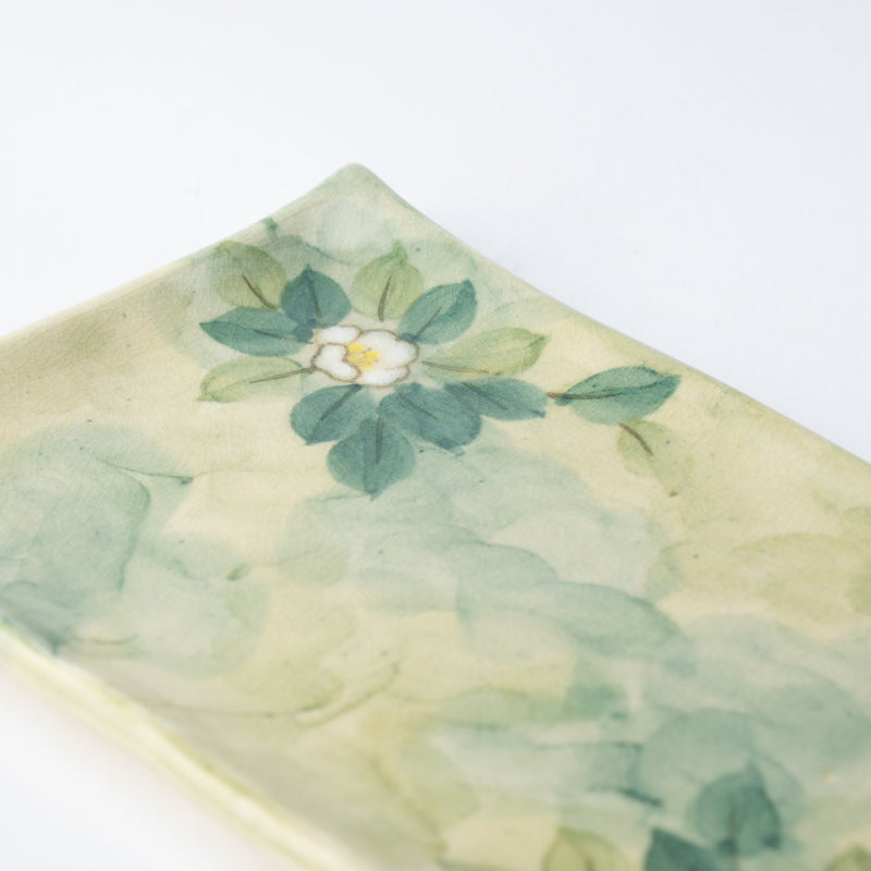 Tosen Kiln Camellia Kiyomizu Ware Rectangle Plate 10 in - MUSUBI KILN - Quality Japanese Tableware and Gift