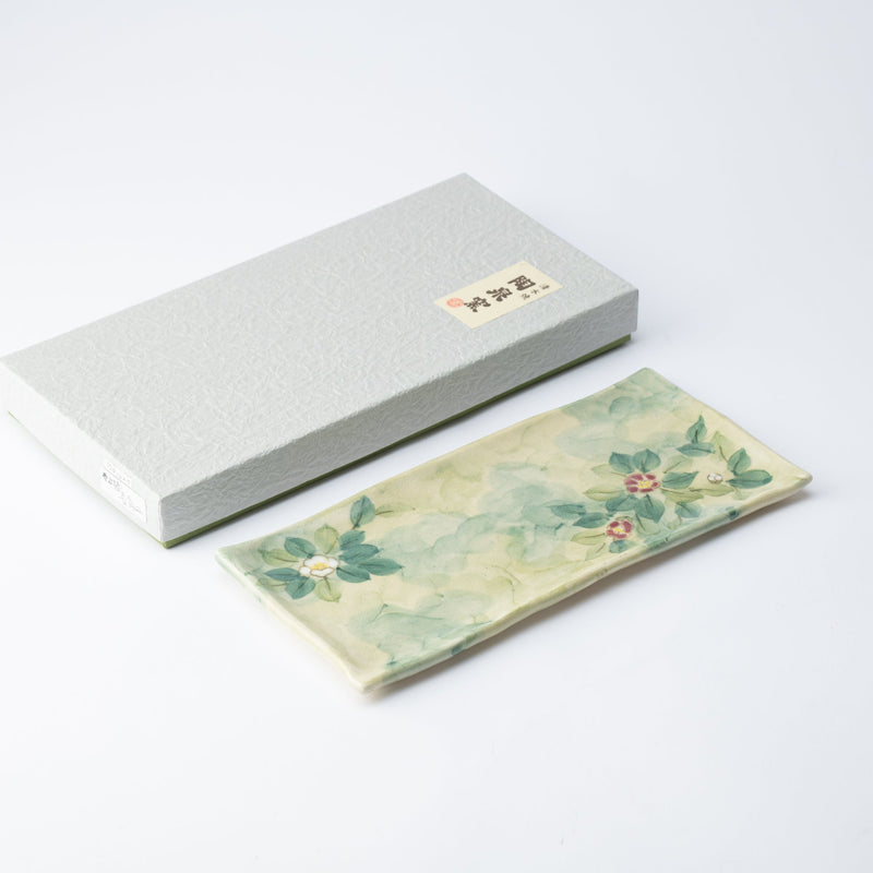 Tosen Kiln Camellia Kiyomizu Ware Rectangle Plate 10 in - MUSUBI KILN - Quality Japanese Tableware and Gift