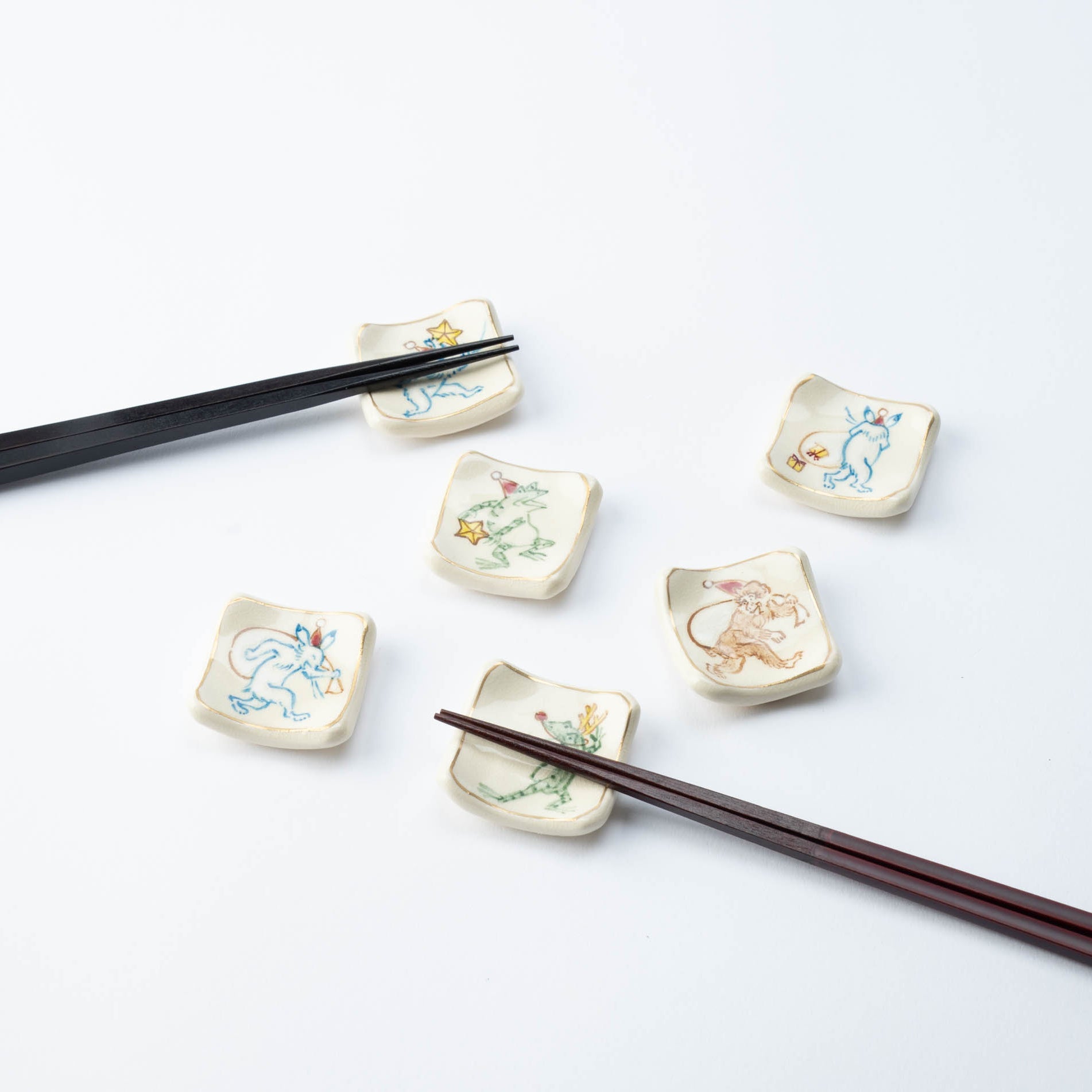 Tosen Kiln Christmas Kiyomizu Ware Chopstick Rest Set - MUSUBI KILN - Quality Japanese Tableware and Gift