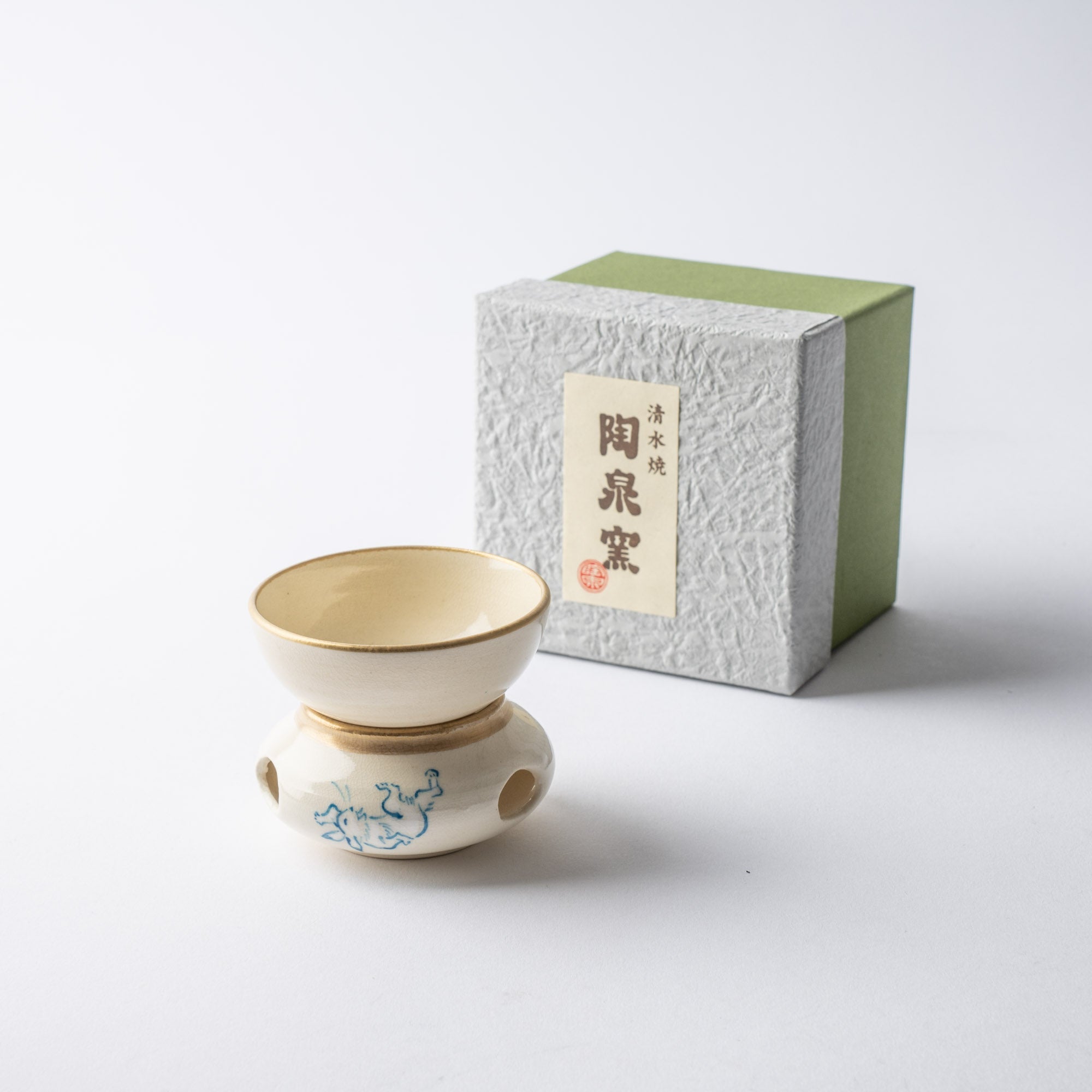 Tosen Kiln Kozan - ji Temple Choju Giga Kiyomizu Ware Sakazuki Flat Sake Cup with Stand - MUSUBI KILN - Quality Japanese Tableware and Gift