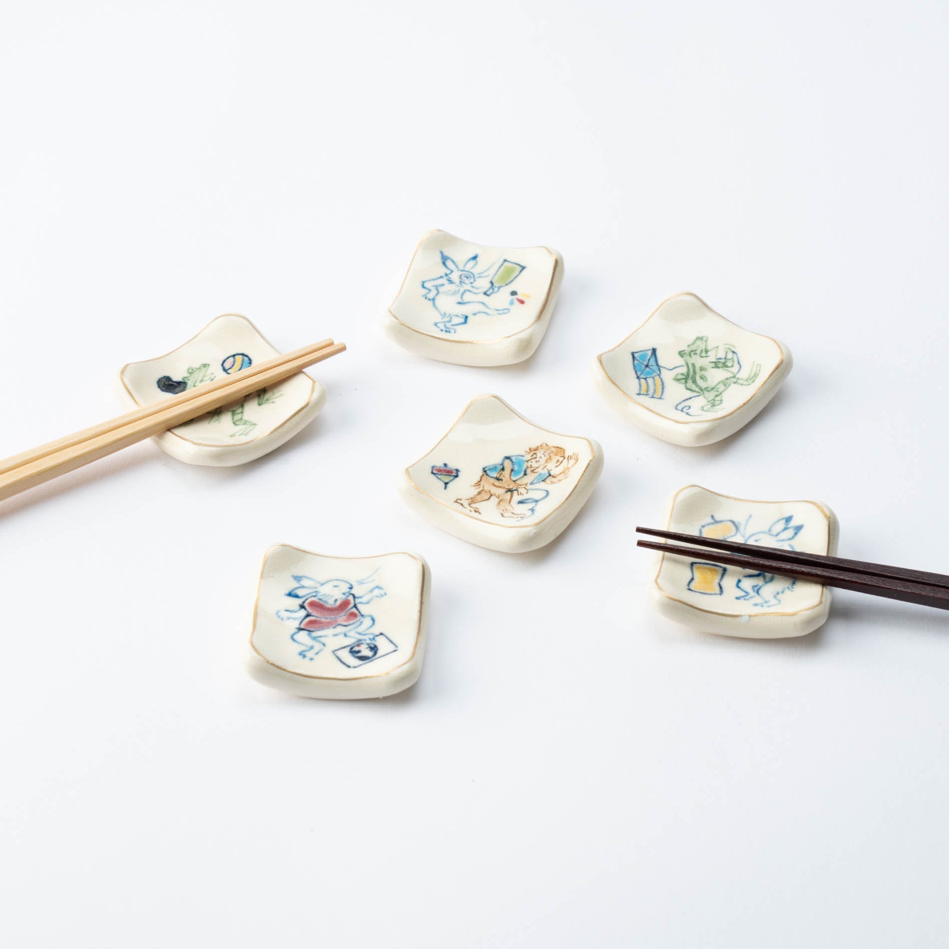 Tosen Kiln New Year Kiyomizu Ware Chopstick Rest Set - MUSUBI KILN - Quality Japanese Tableware and Gift