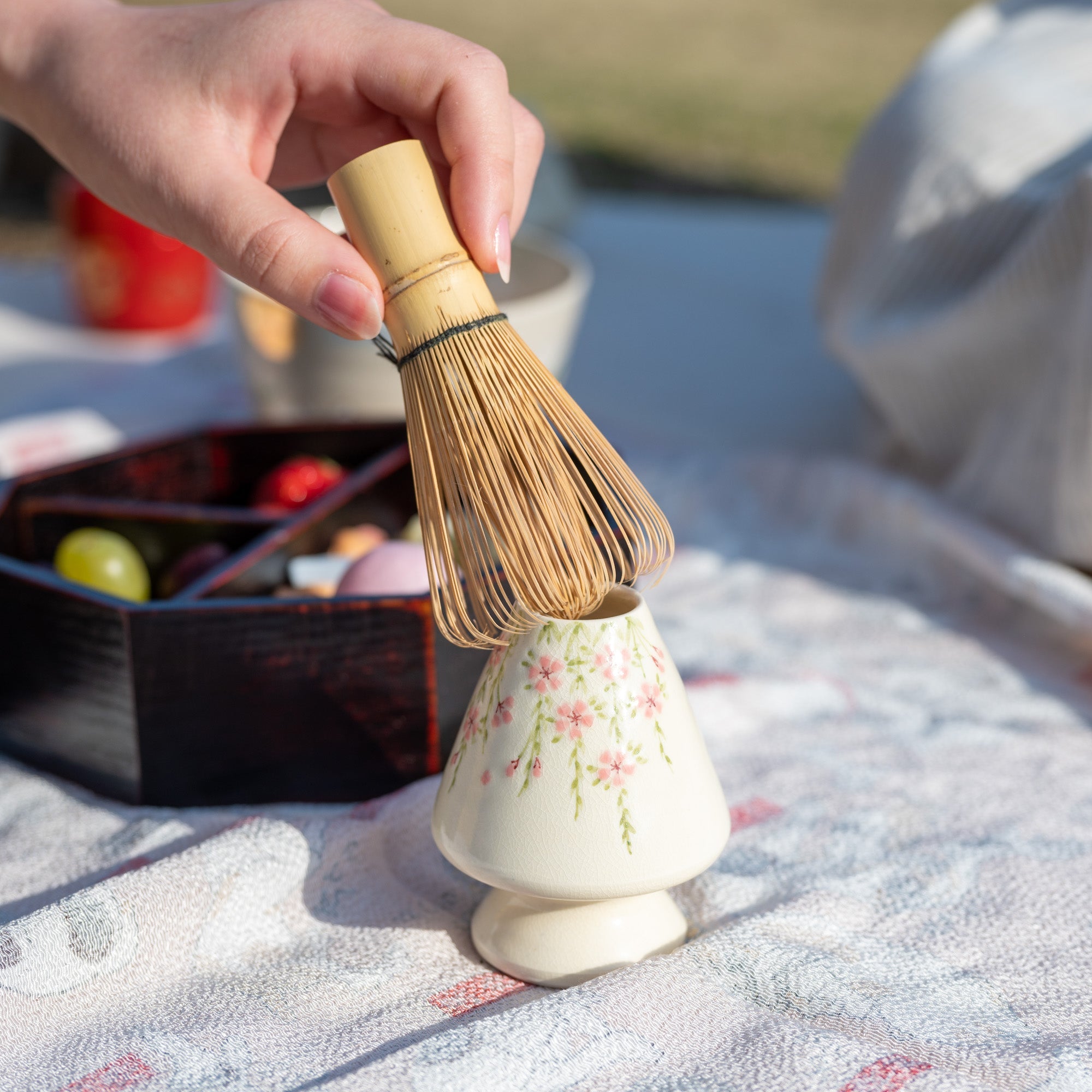 Tosen Kiln Sakura Kiyomizu Ware Matcha Whisk Holder - MUSUBI KILN - Quality Japanese Tableware and Gift