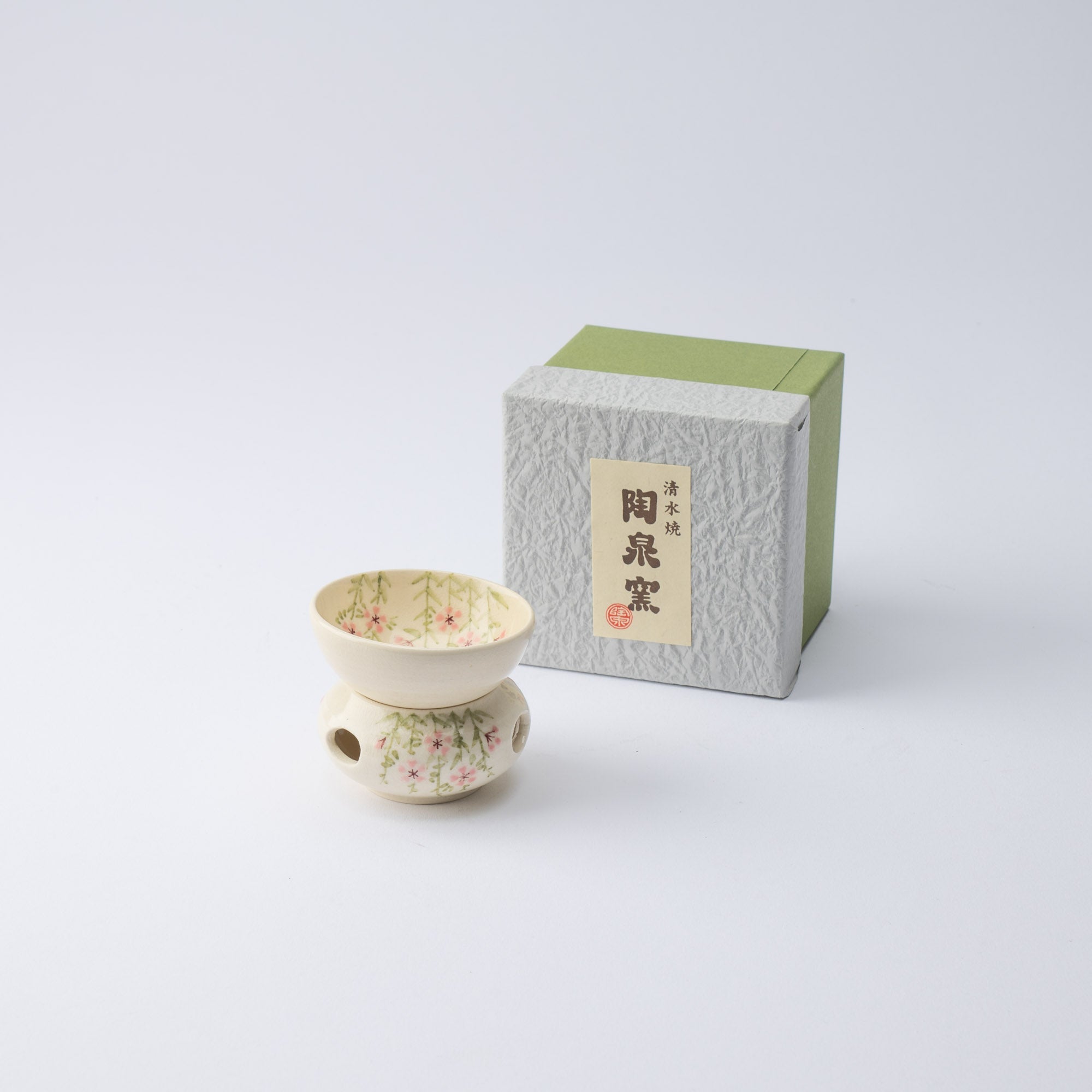 Tosen Kiln Sakura Kiyomizu Ware Sakazuki Flat Sake Cup with Stand - MUSUBI KILN - Quality Japanese Tableware and Gift