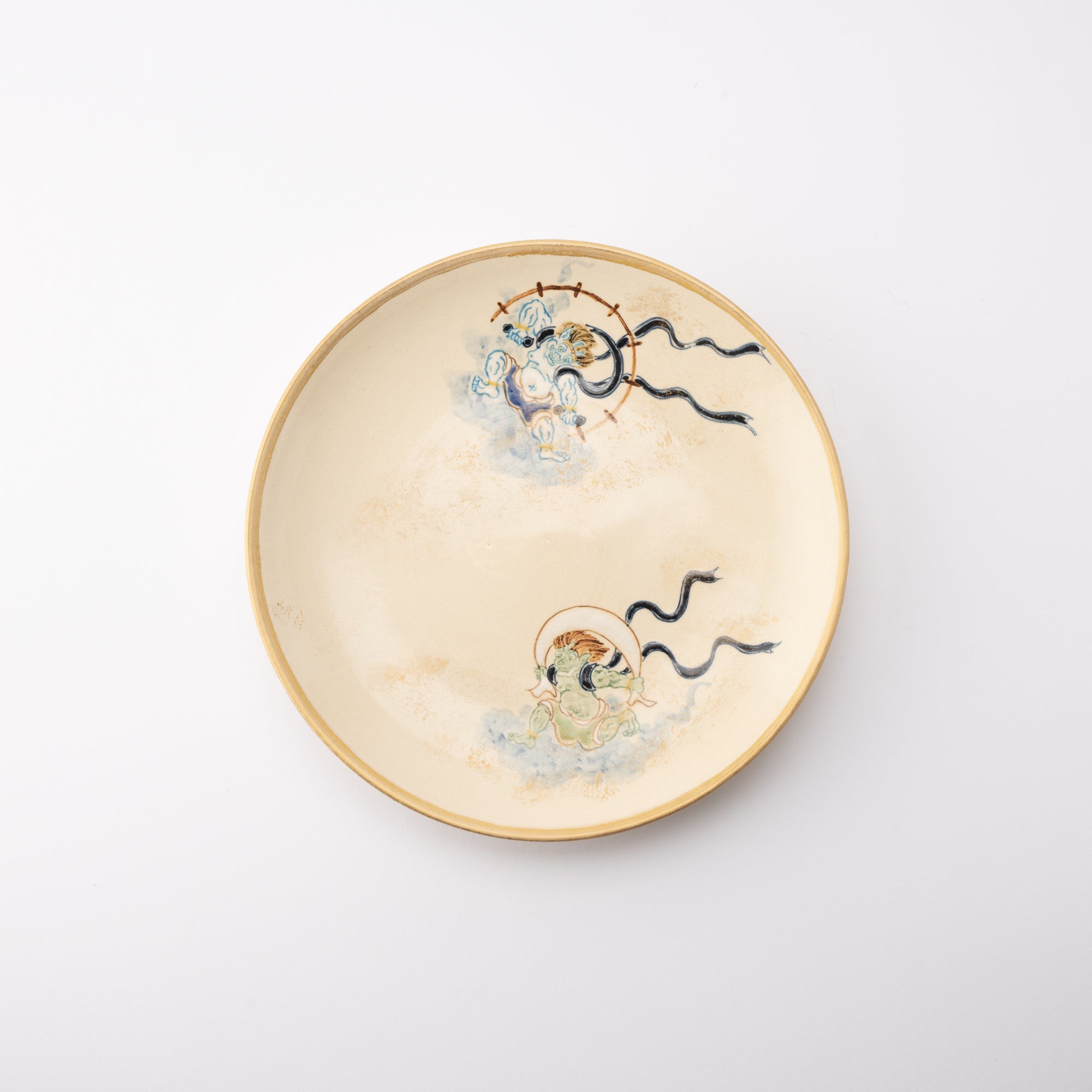 Tosen Kiln Wind God and Thunder God Kiyomizu Ware Plate 9.4in - MUSUBI KILN - Quality Japanese Tableware and Gift