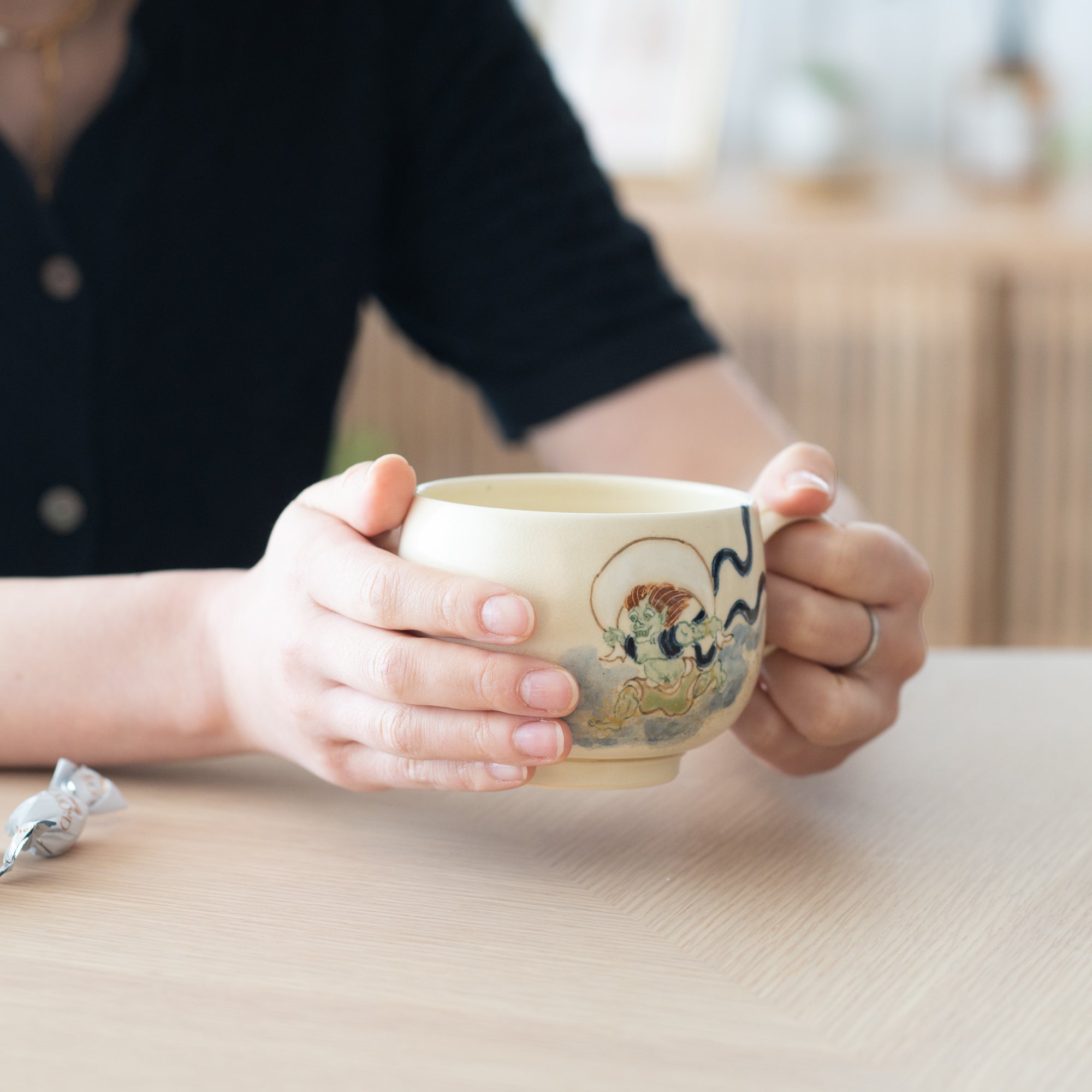 Tosen Kiln Wind God Kiyomizu Ware Cafe au lait Mug - MUSUBI KILN - Quality Japanese Tableware and Gift