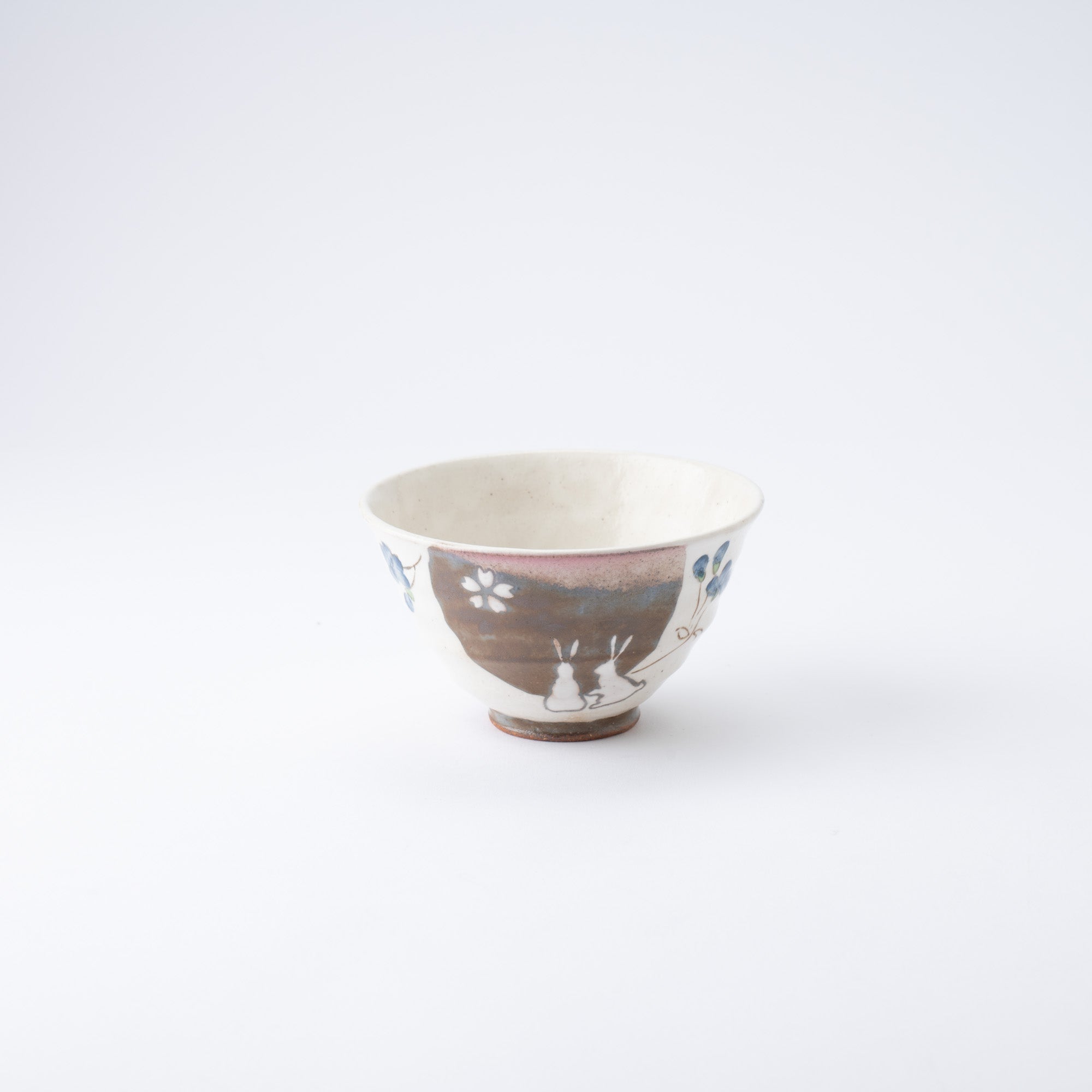 White　Purple flower Rice Bowl　Small store size　Touan Kiln Made in Japan Kyoto ceramic